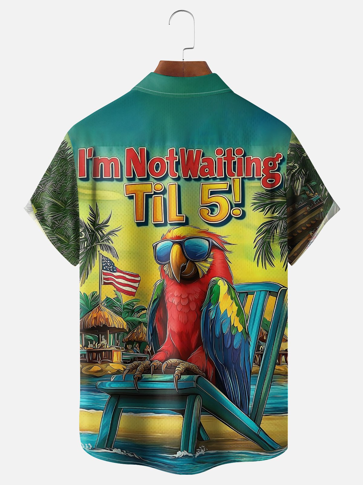 Moisture-wicking Funny Parrot "I'm Not Waiting Til 5" Vacation Chest Pocket Hawaiian Shirt