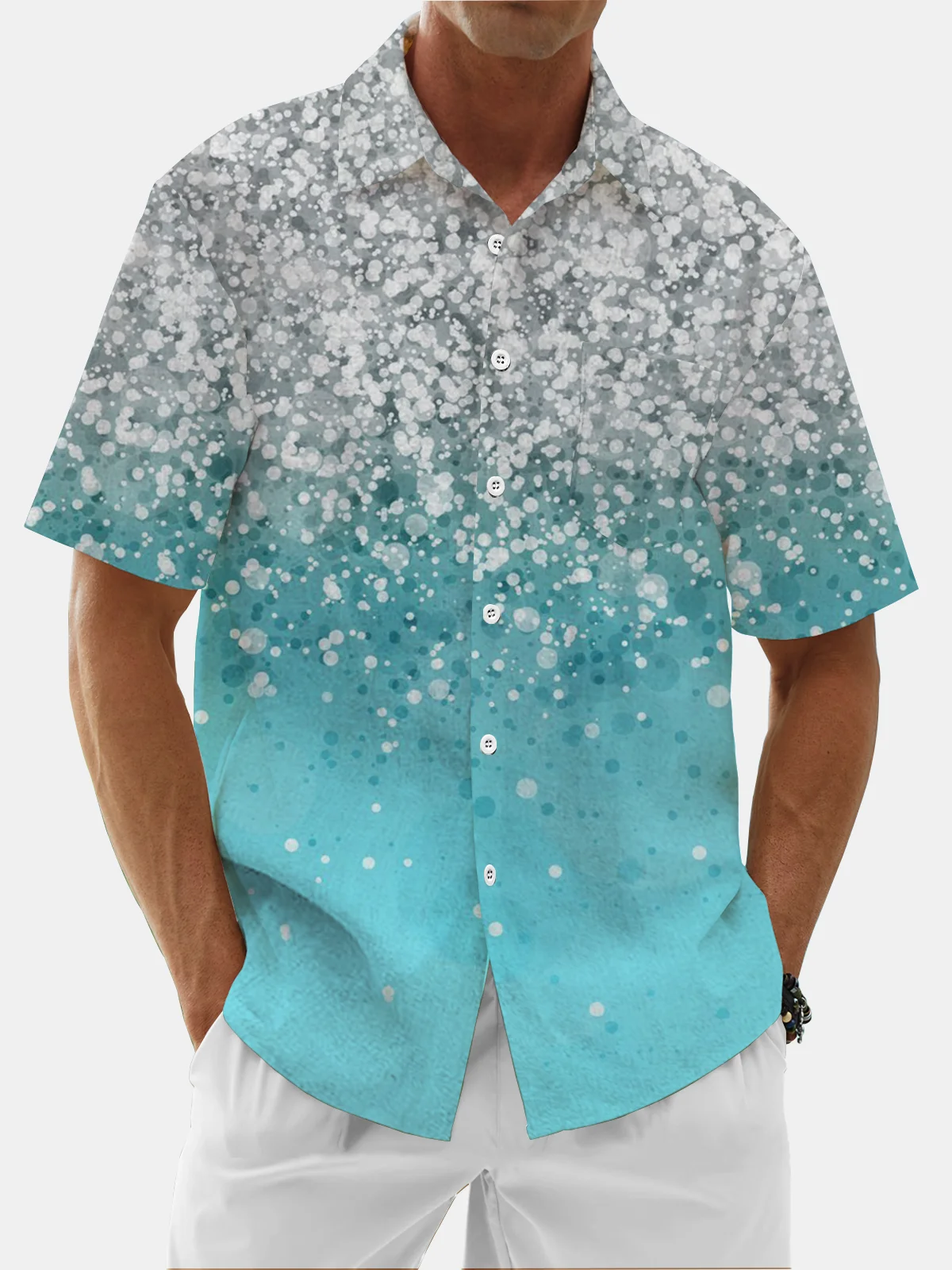 Moisture-Wicking Gradient Chest Pocket Hawaiian Shirt