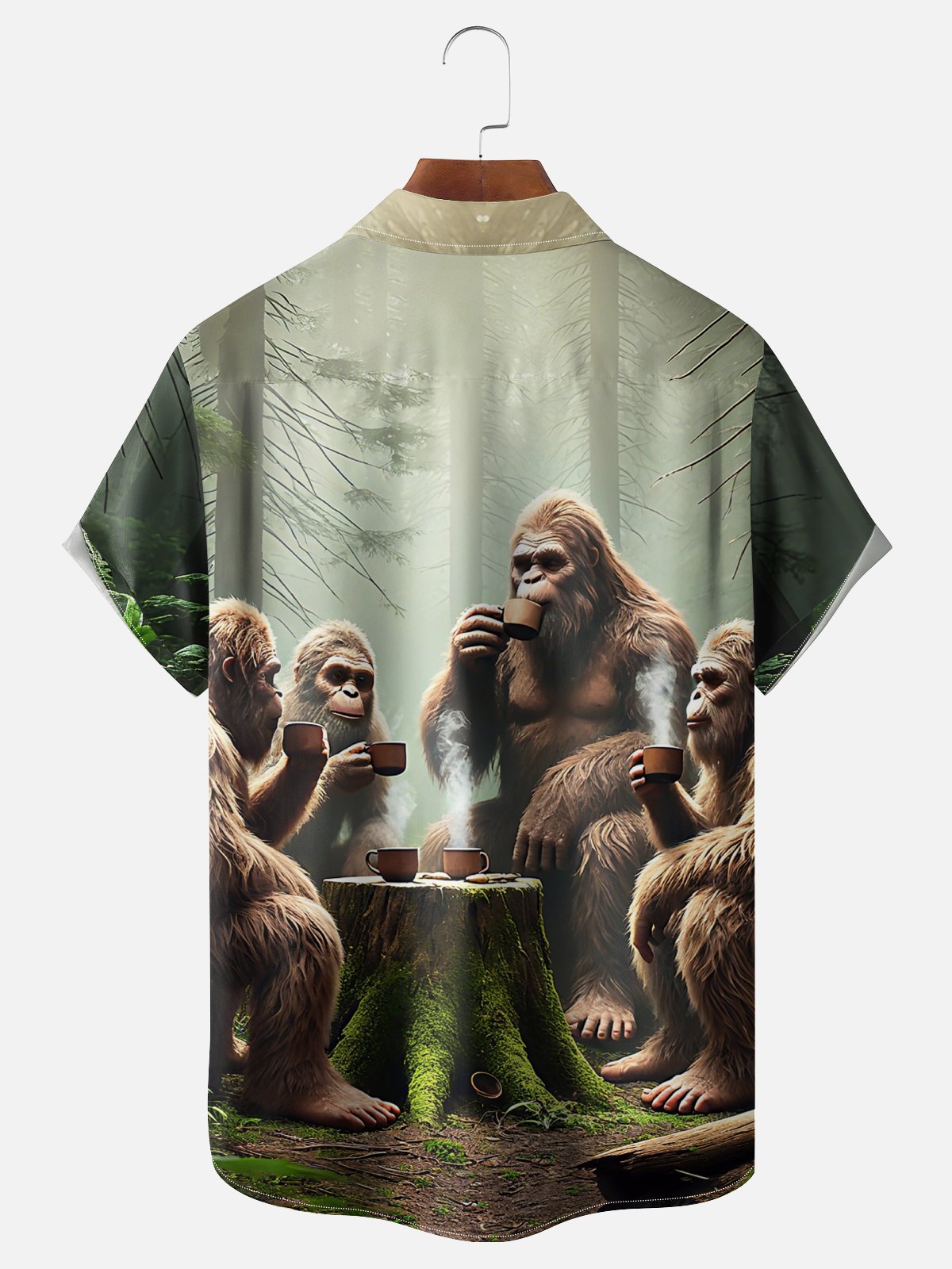 Moisture-wicking Forest Bigfoot Coffee Chest Pocket Casual Shirt