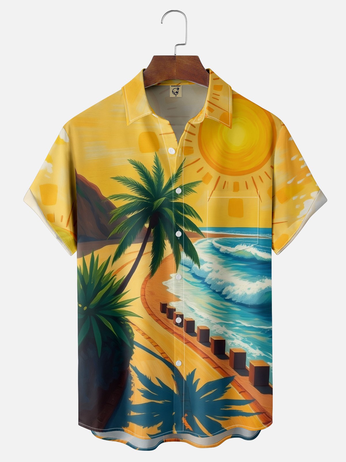 Moisture-wicking Palm Tree Chest Pocket Hawaiian Shirt