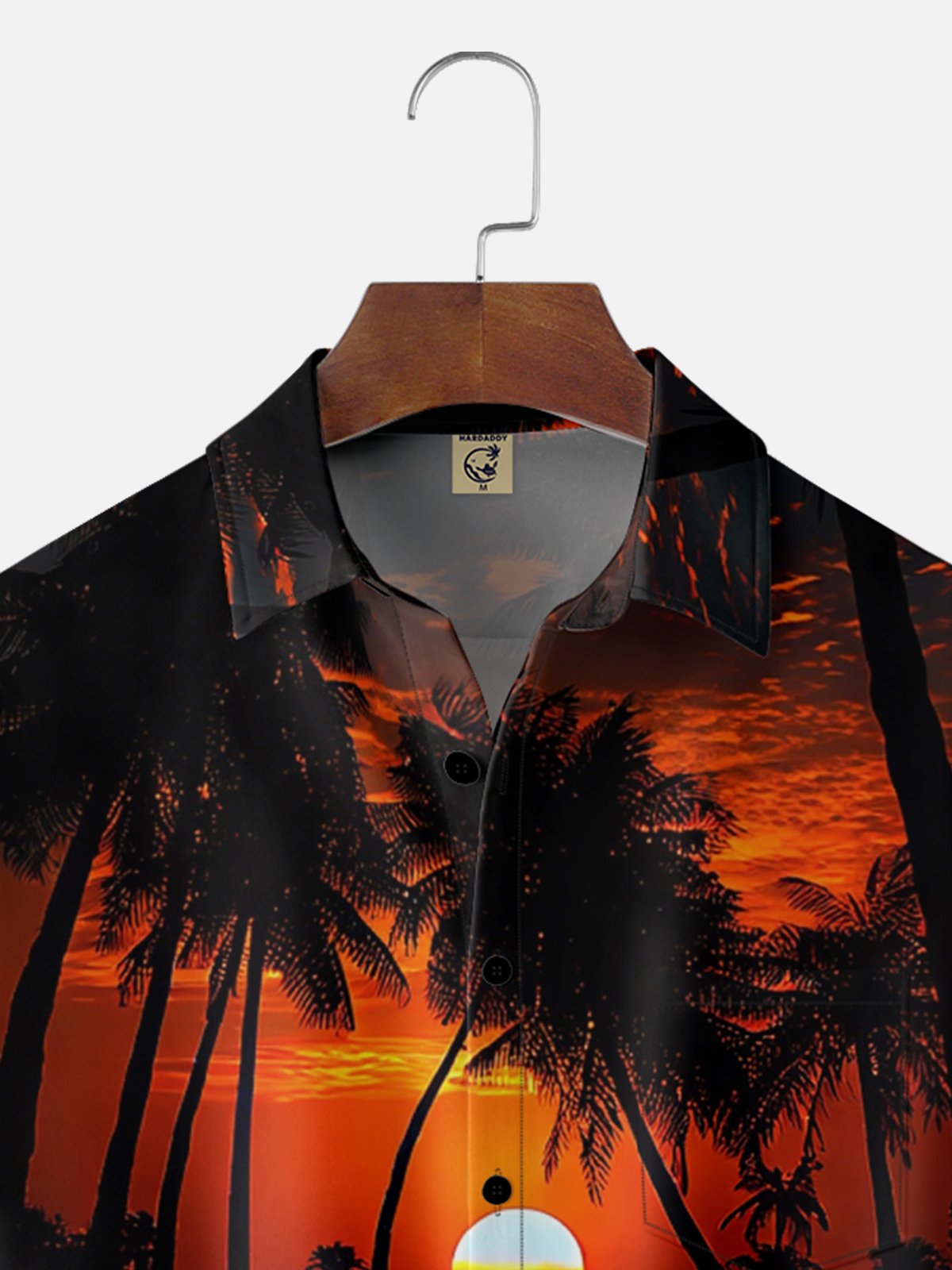 Moisture-wicking Sunset Beach Coconut Tree Art Chest Pocket Hawaiian Shirt