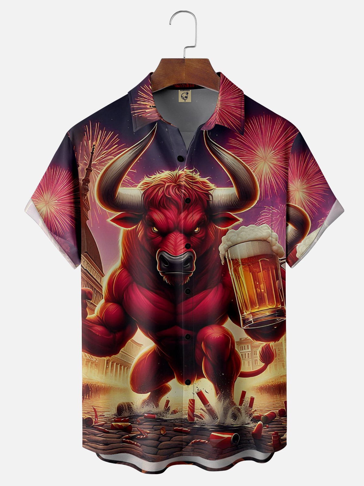 Moisture Wicking Beer Bull Chest Pocket Hawaiian Shirt