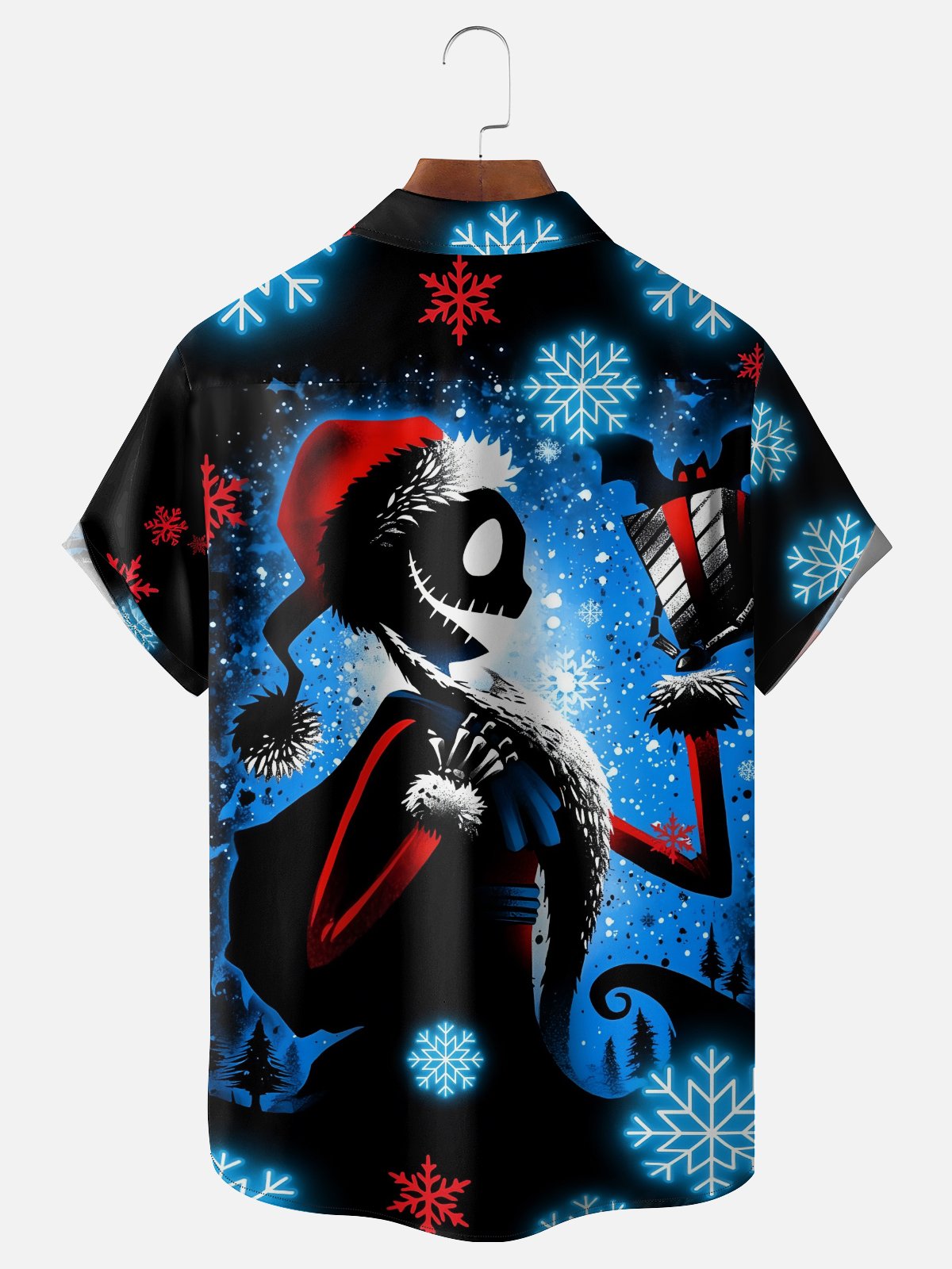Moisture-wicking Christmas Santa Claus Bat Snowflakes Chest Pocket Casual Shirt