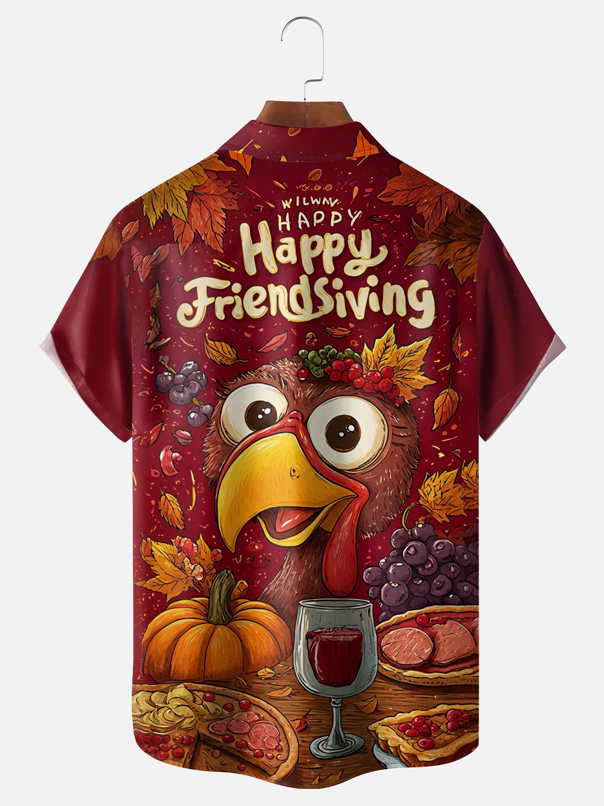 Moisture Wicking Thanksgiving Turkey Chest Pocket Hawaiian Shirt