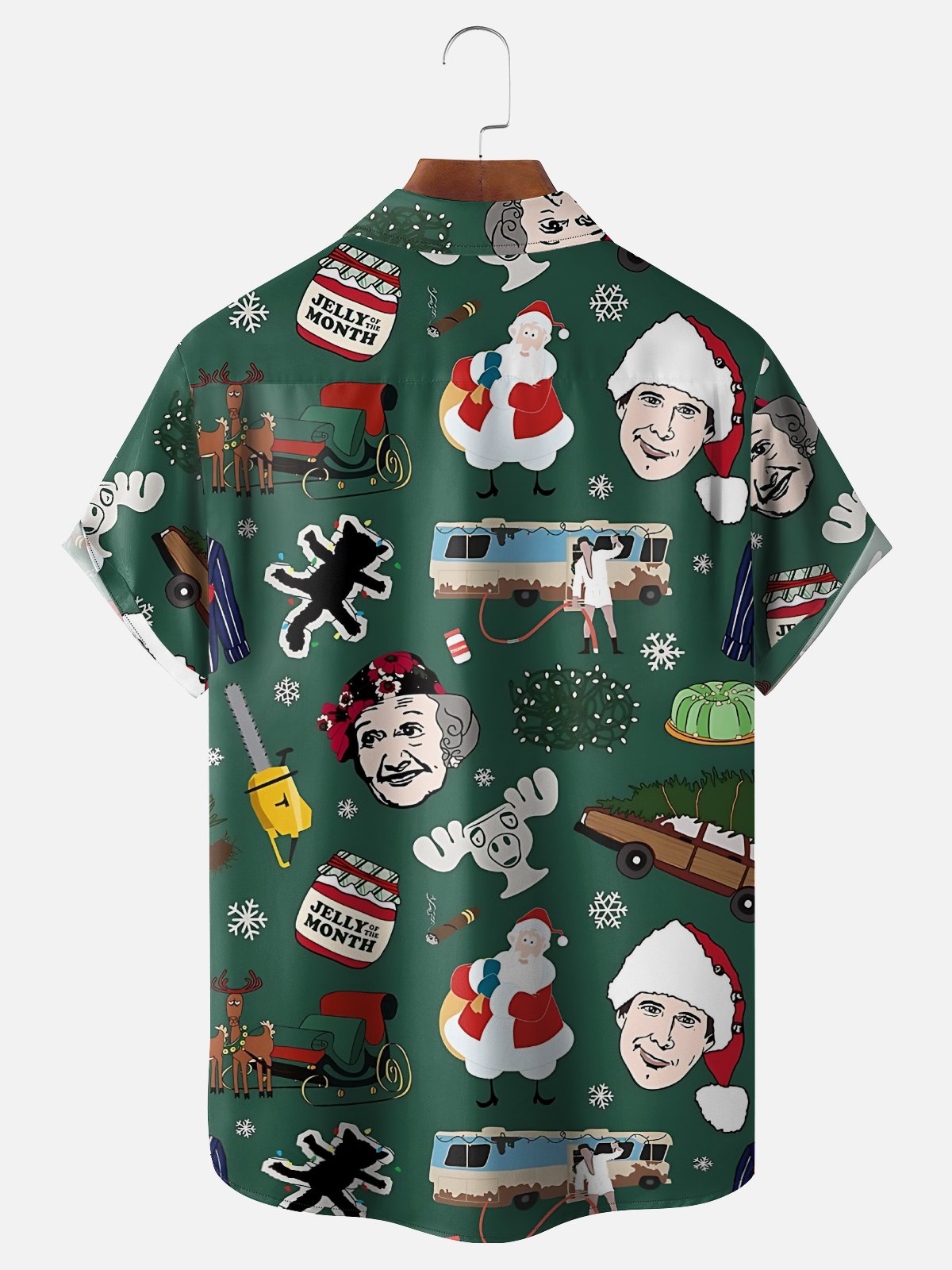 Moisture-Wicking Christmas Holiday Santa Lights Elk Chest Pocket Hawaiian Shirt