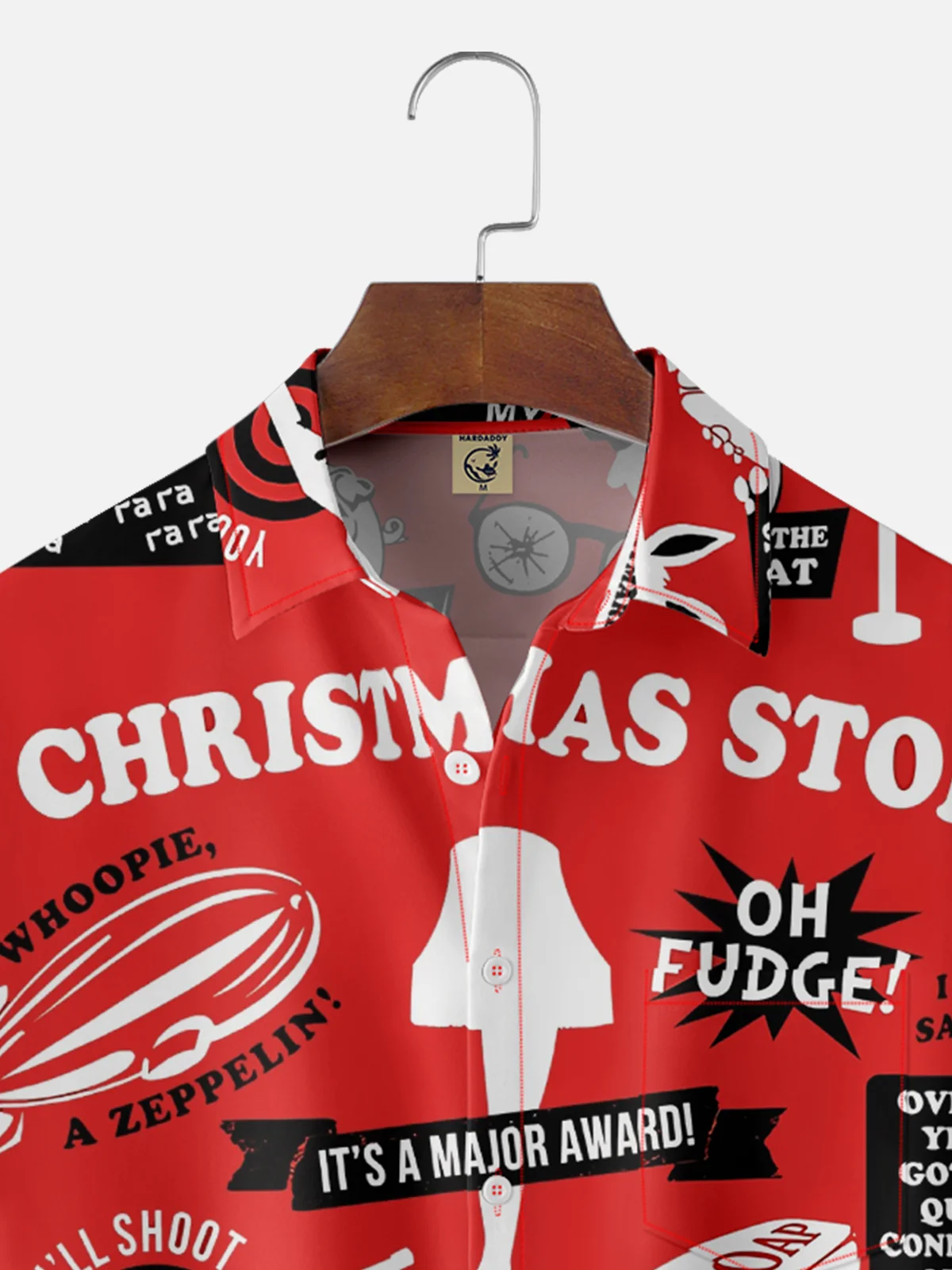 Moisture-Wicking Christmas Holiday Thigh Light Lettering Chest Pocket Hawaiian Shirt