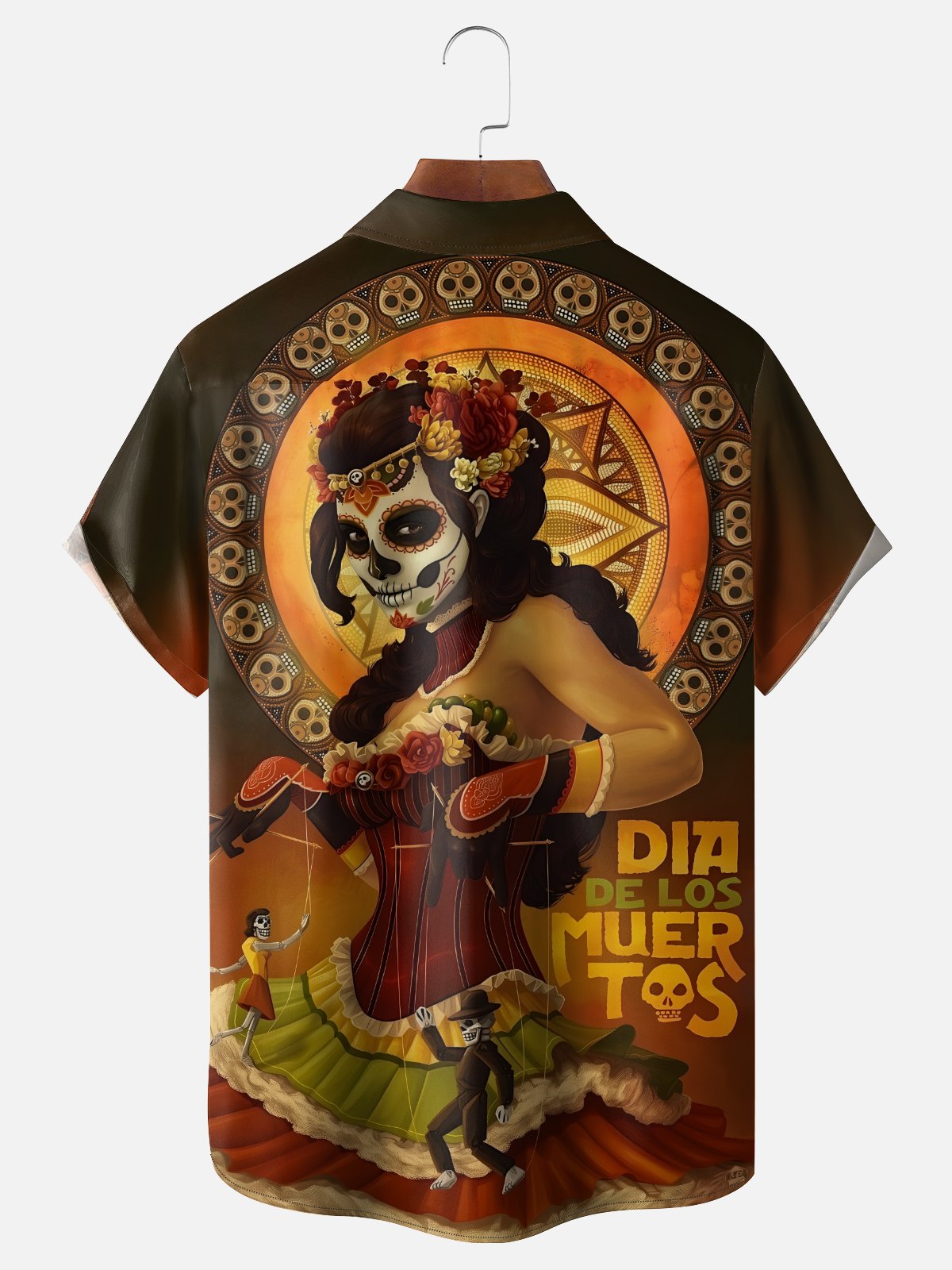 Moisture-wicking Day Of The Dead Skeletons Chest Pocket Casual Shirt