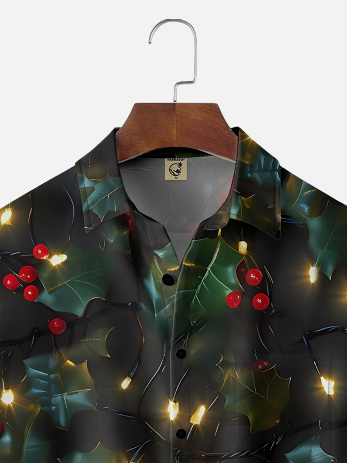 Moisture-Wicking Ombre Christmas Lights Chest Pocket Hawaiian Shirt