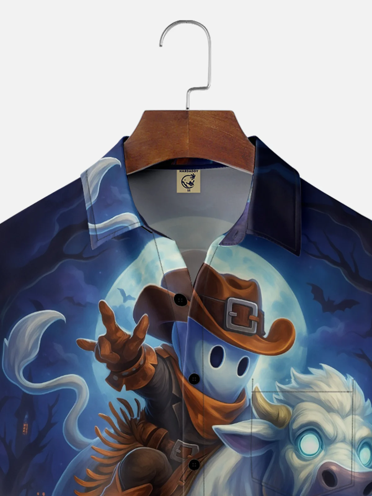 Moisture-wicking Halloween Ghost Cattle Pumpkin Chest Pocket Casual Shirt