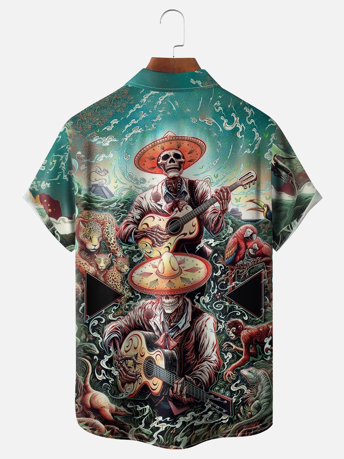 Moisture-wicking Day Of The Dead Skeleton Guitar Music Chest Pocket Casual Shirt
