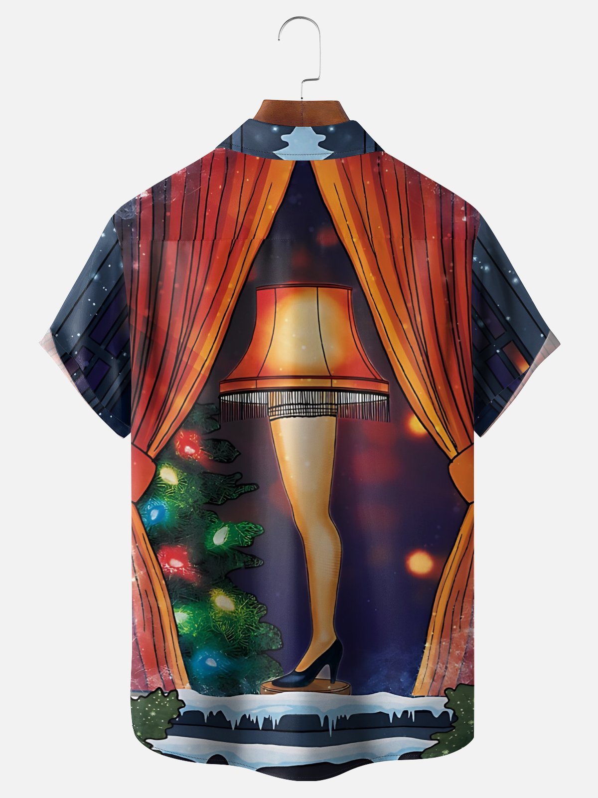 Moisture-Wicking Christmas Thigh Lights Chest Pocket Hawaiian Shirt