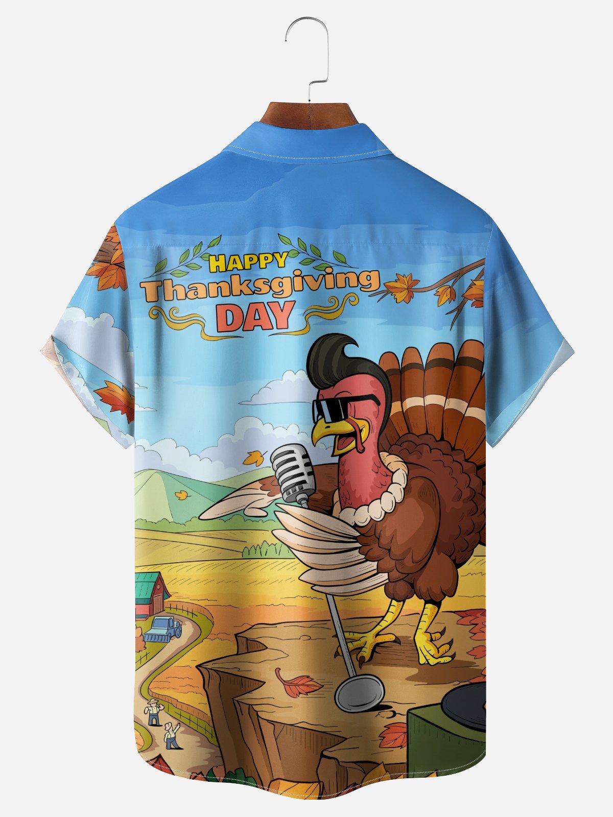 Moisture-wicking Thanksgiving Turkey Music Chest Pocket Casual Shirt