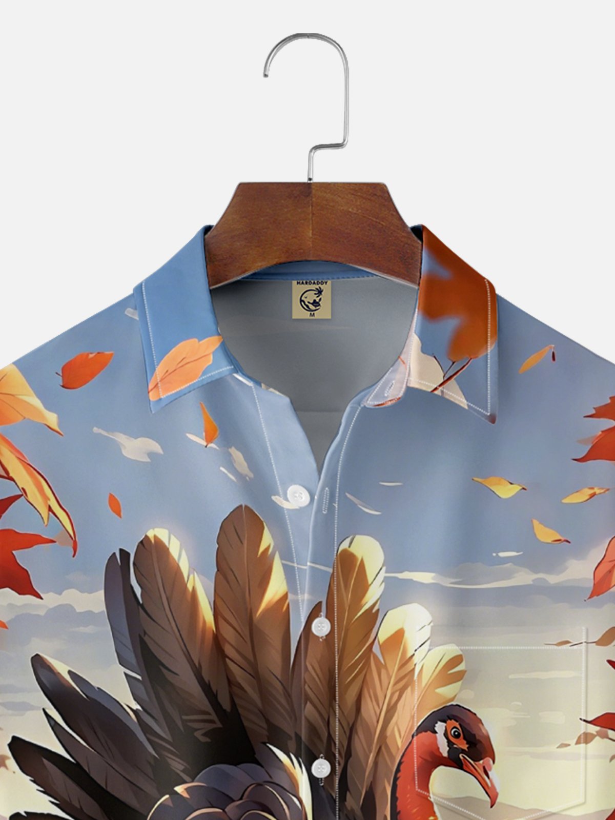 Moisture-Wicking Thanksgiving Maple Leaf Turkey Chest Pocket Hawaiian Shirt