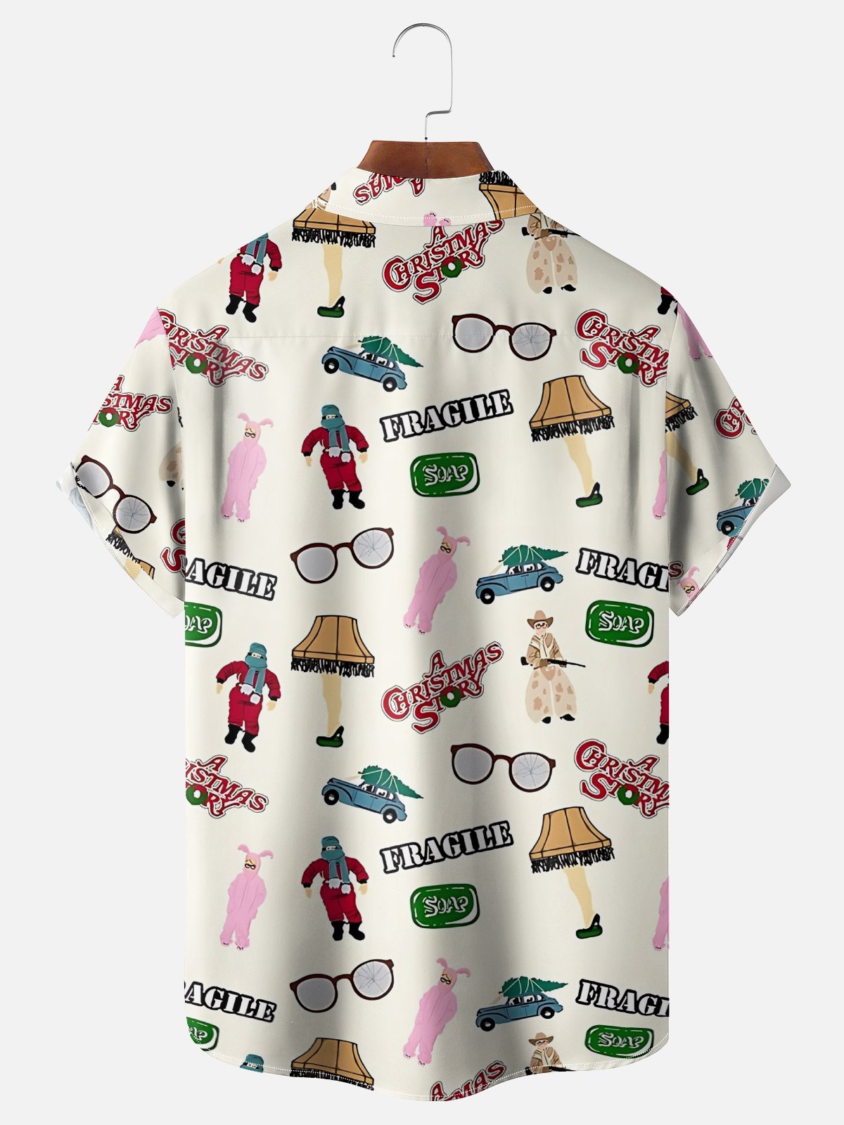 Moisture-Wicking Christmas Holiday Thigh Light Lettering Chest Pocket Hawaiian Shirt