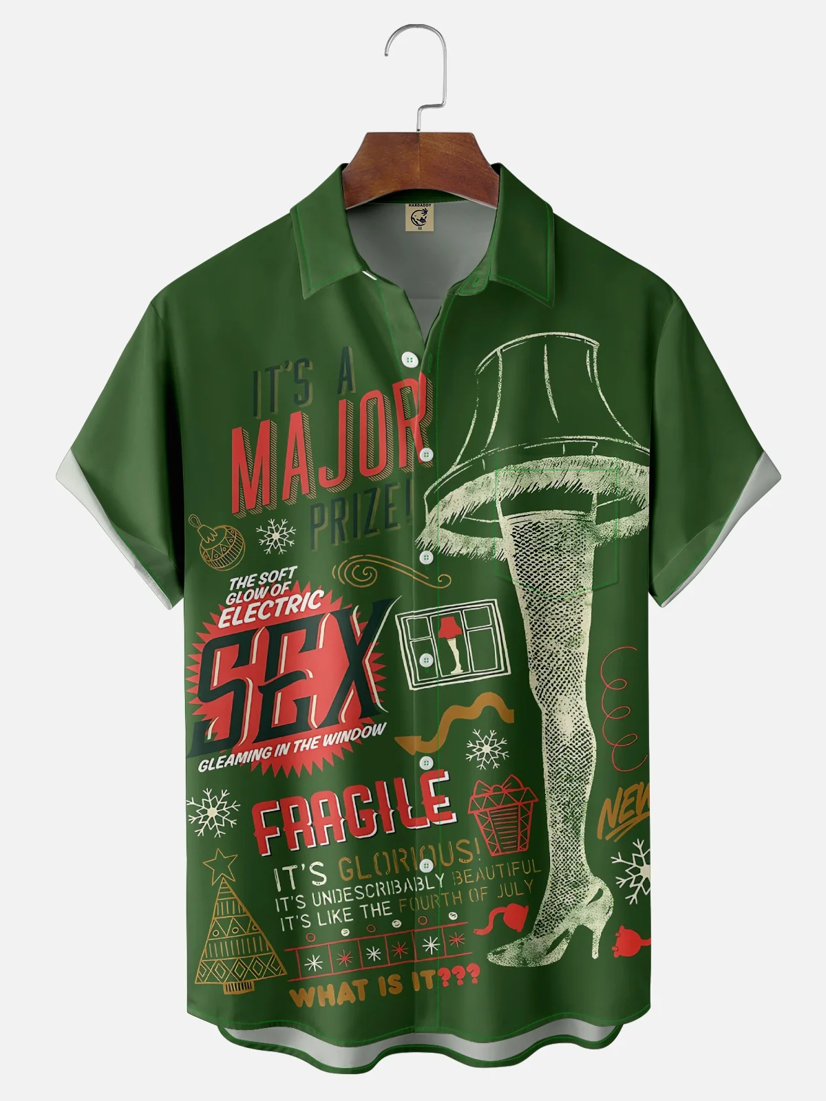 Moisture-Wicking Christmas Story Thigh Light Chest Pocket Hawaiian Shirt