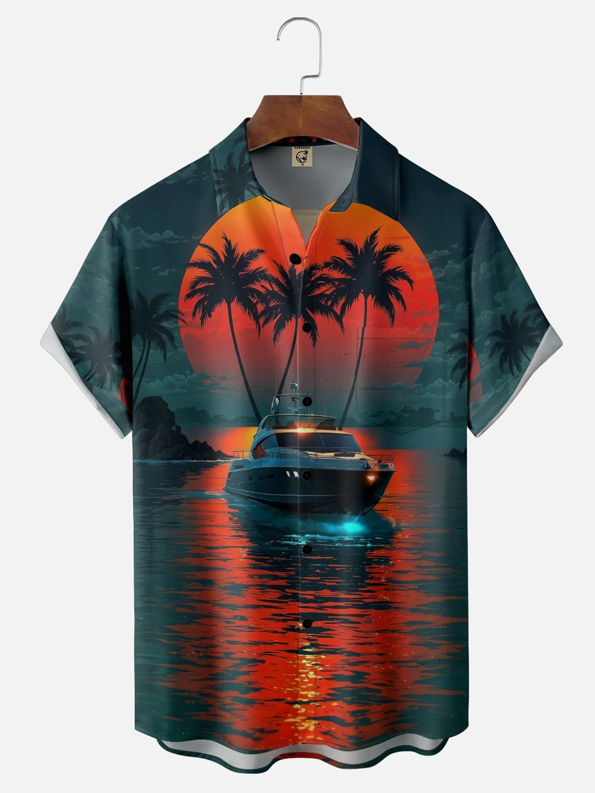 Moisture-wicking Coconut Tree Yacht Chest Pocket Hawaiian Shirt