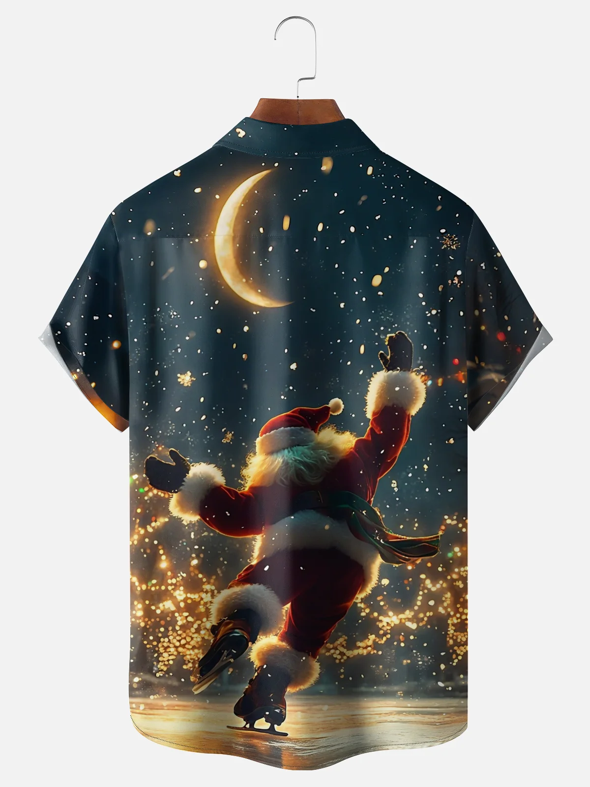 Moisture-Wicking Santa Skating Chest Pocket Hawaiian Shirt