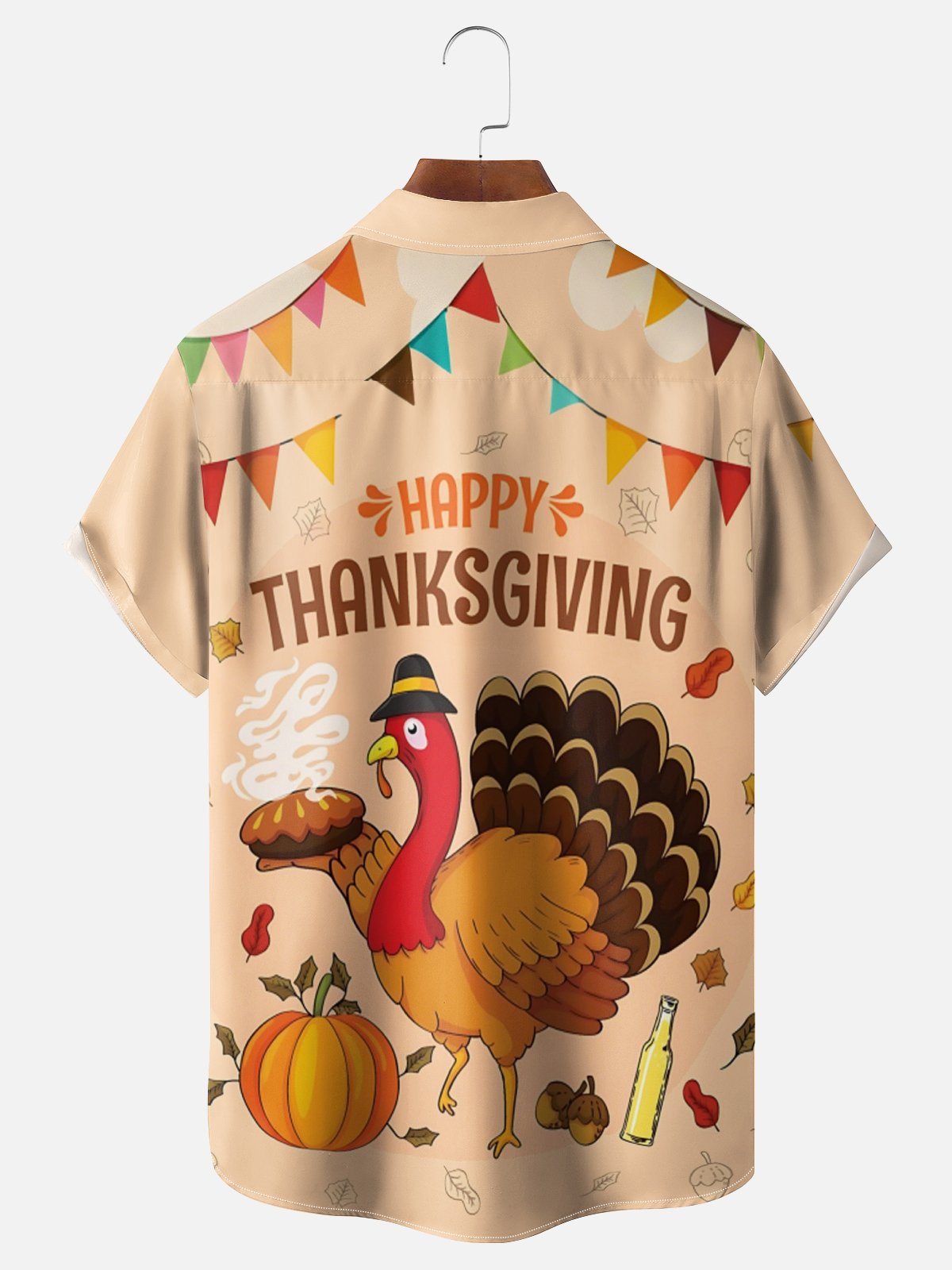 Moisture-Wicking Thanksgiving Turkey Poster Chest Pocket Hawaiian Shirt
