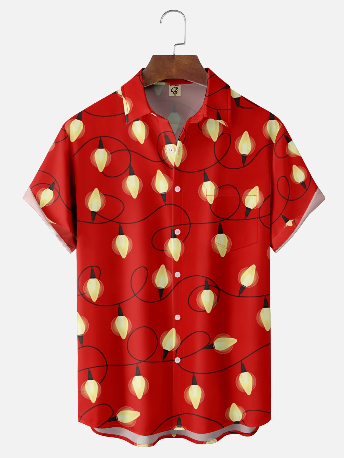 Moisture-Wicking Christmas Lights Chest Pocket Hawaiian Shirt
