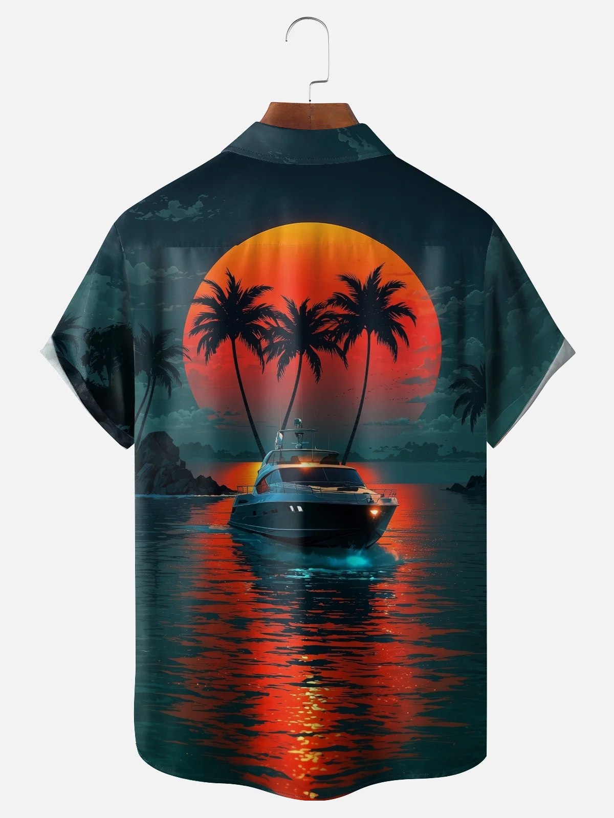 Moisture-wicking Coconut Tree Yacht Chest Pocket Hawaiian Shirt