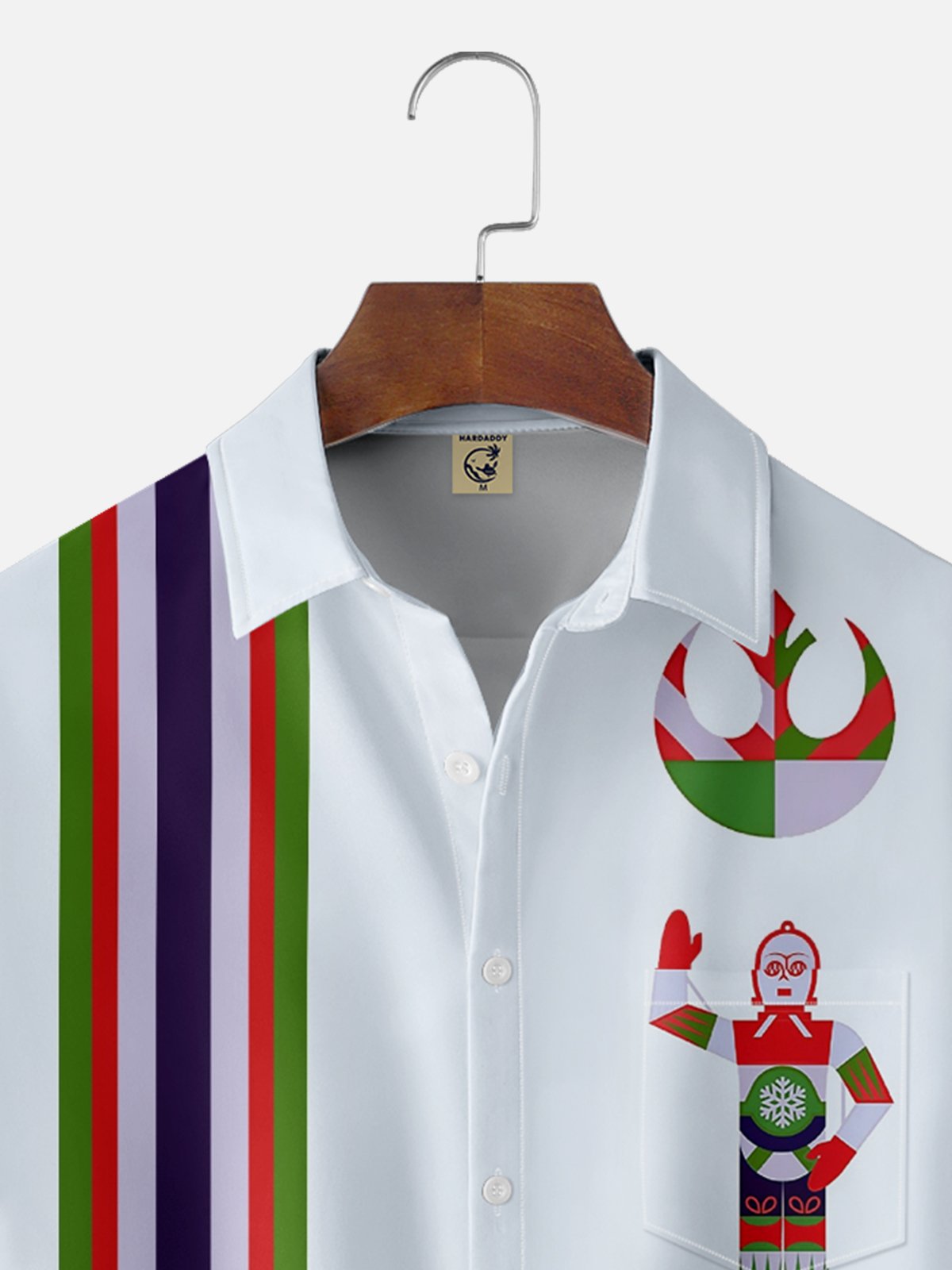 Moisture-Wicking Christmas Star Robot Chest Pocket  Bowling Shirt