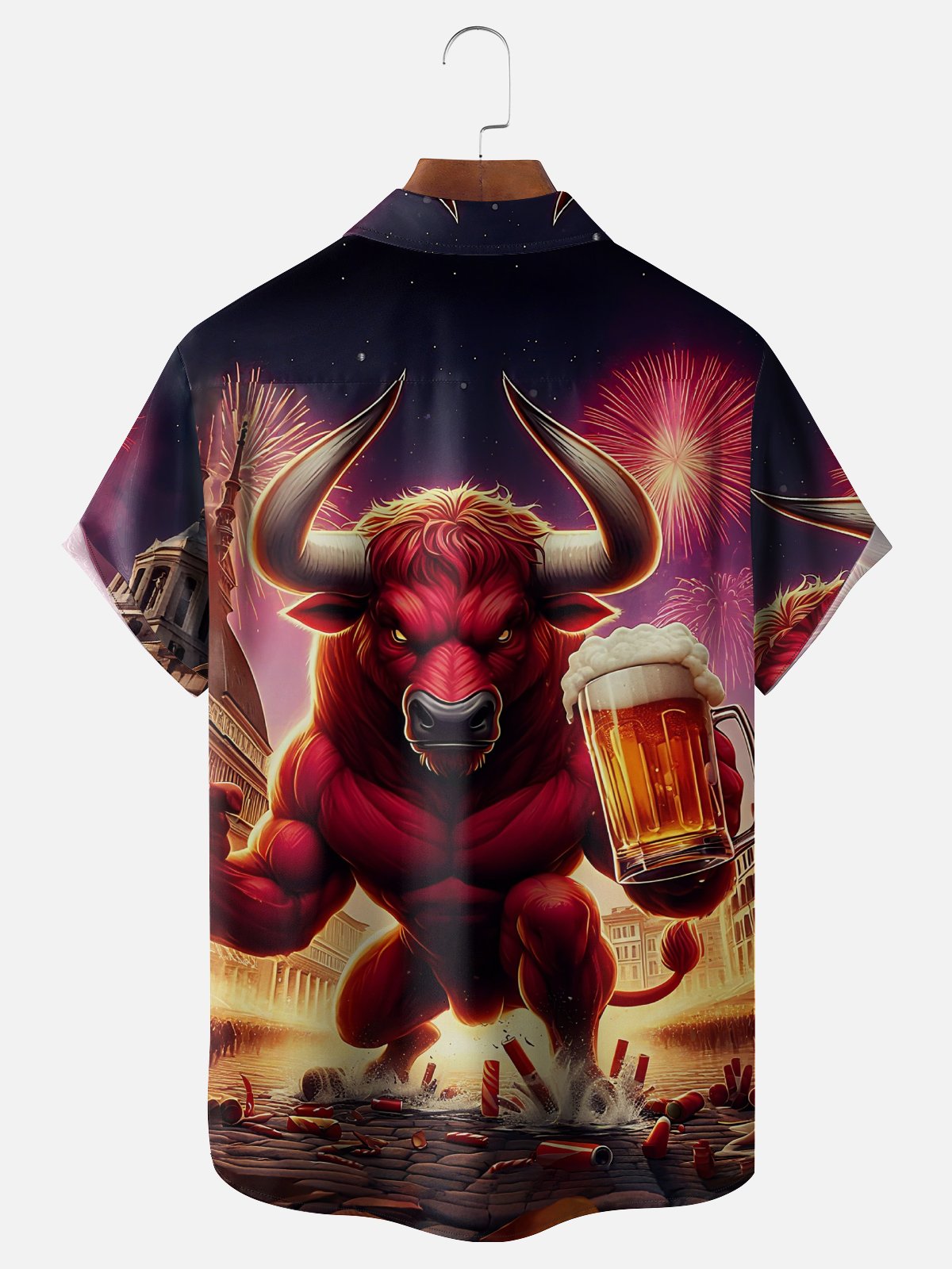 Moisture Wicking Beer Bull Chest Pocket Hawaiian Shirt