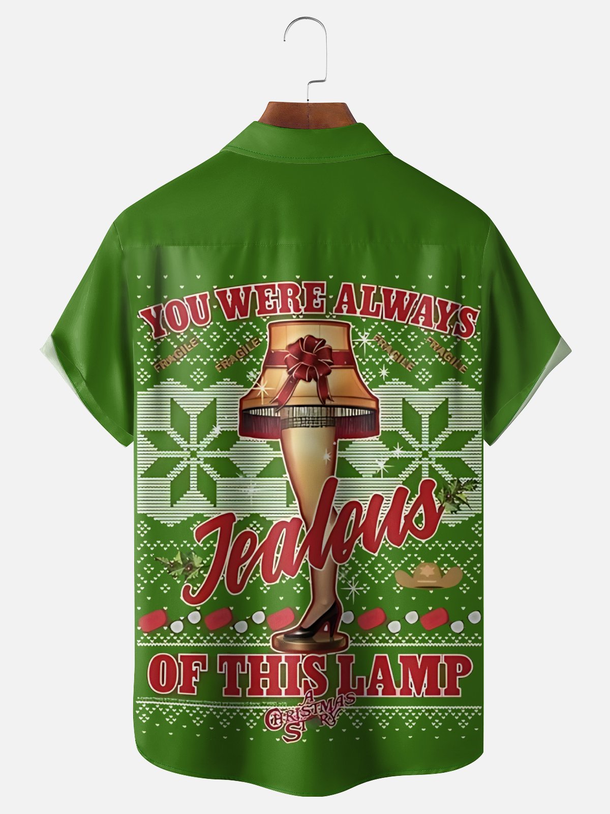 Moisture-Wicking Fair Isle Christmas Thigh Lights Snowflake Chest Pocket Hawaiian Shirt