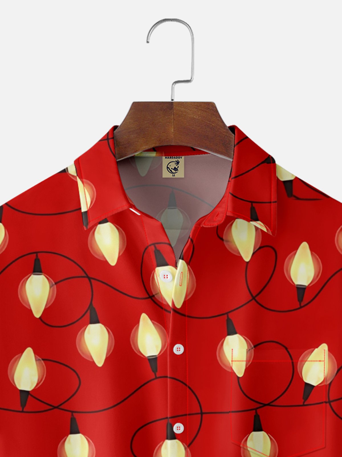 Moisture-Wicking Christmas Lights Chest Pocket Hawaiian Shirt