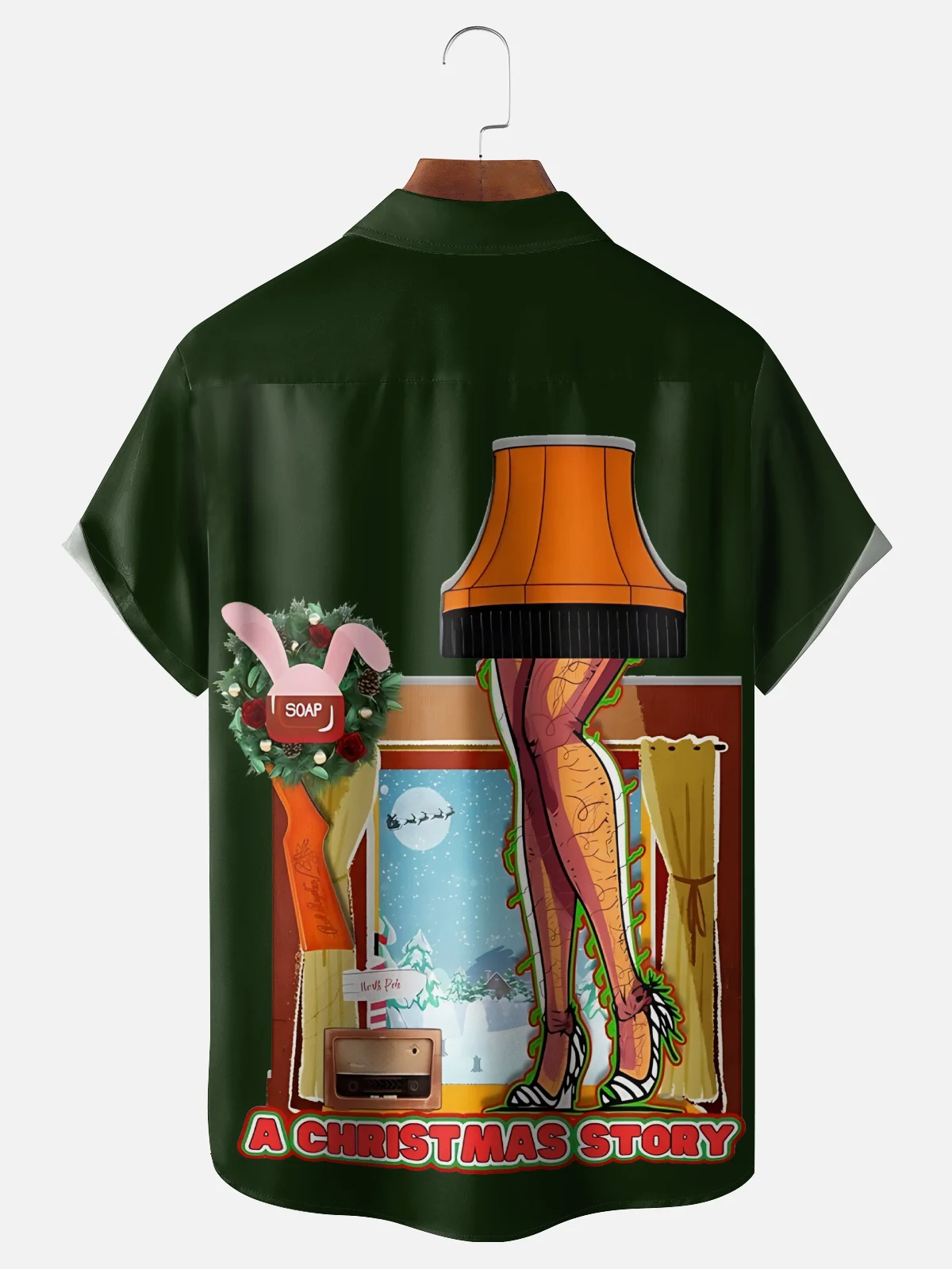 Moisture-Wicking Christmas Story Thigh Light Chest Pocket Hawaiian Shirt