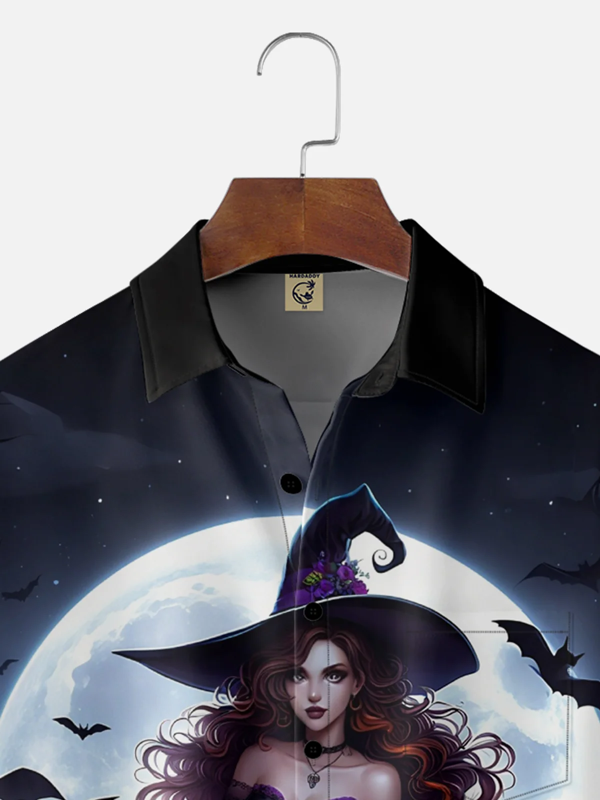 Moisture-Wicking Ombre Halloween Witch Pumpkin Chest Pocket Hawaiian Shirt