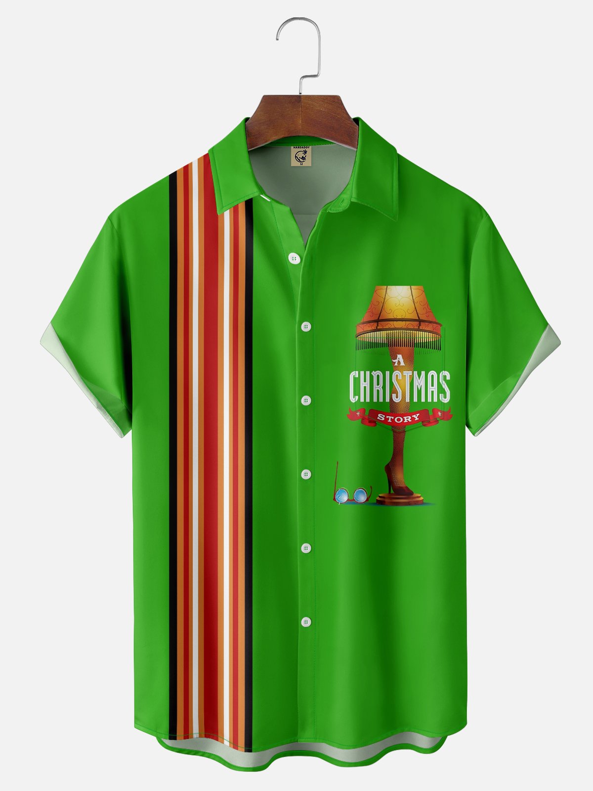 Moisture-Wicking Christmas Holiday Thigh Light Chest Pocket Bowling Shirt