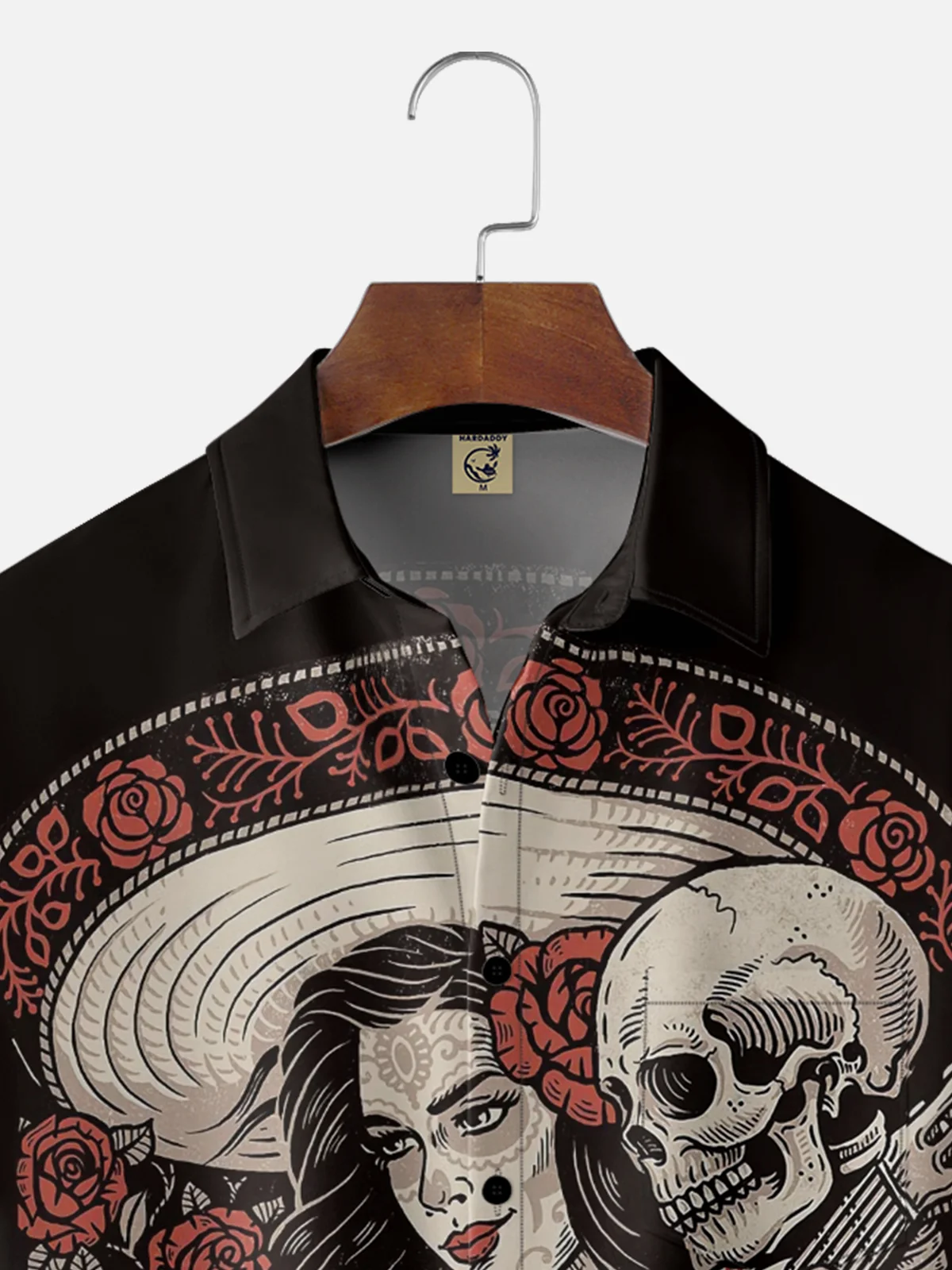 Moisture-wicking Day Of The Dead Skeleton Guitar Music Chest Pocket Casual Shirt