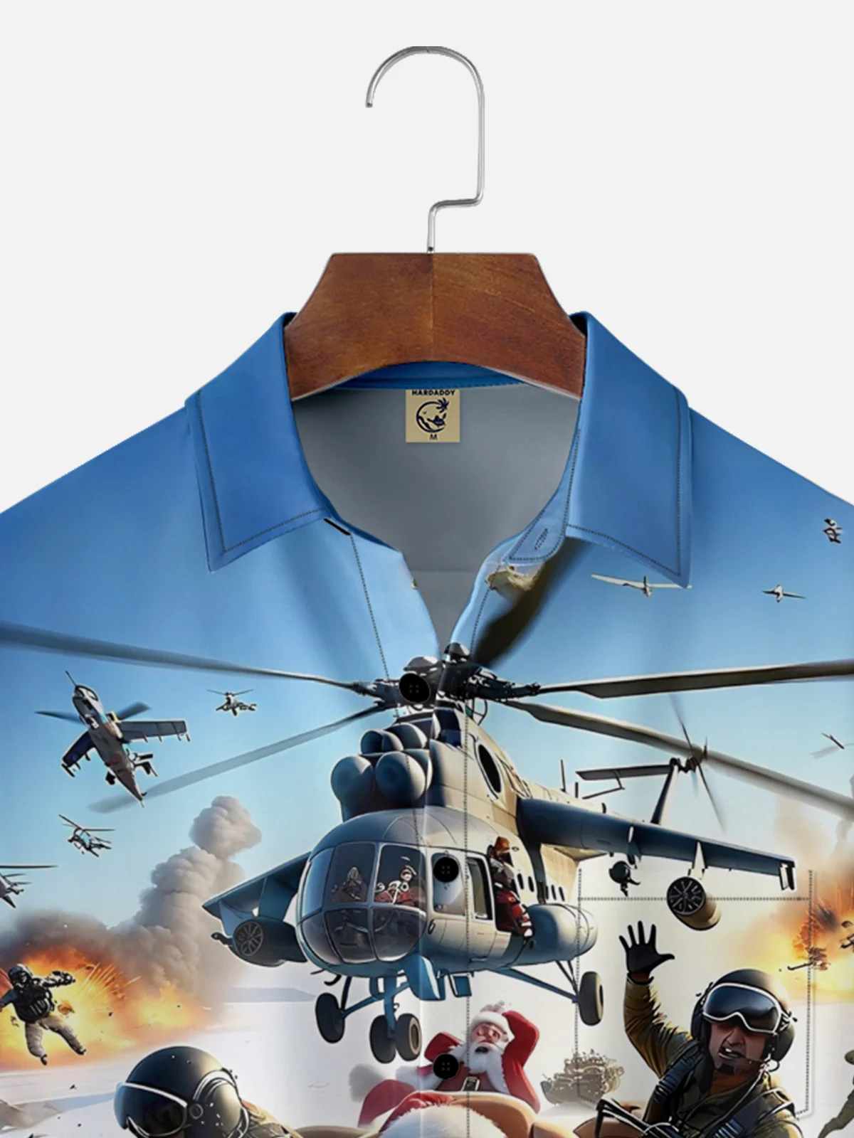 Moisture-Wicking Santa Claus Fighter Chest Pocket Hawaiian Shirt
