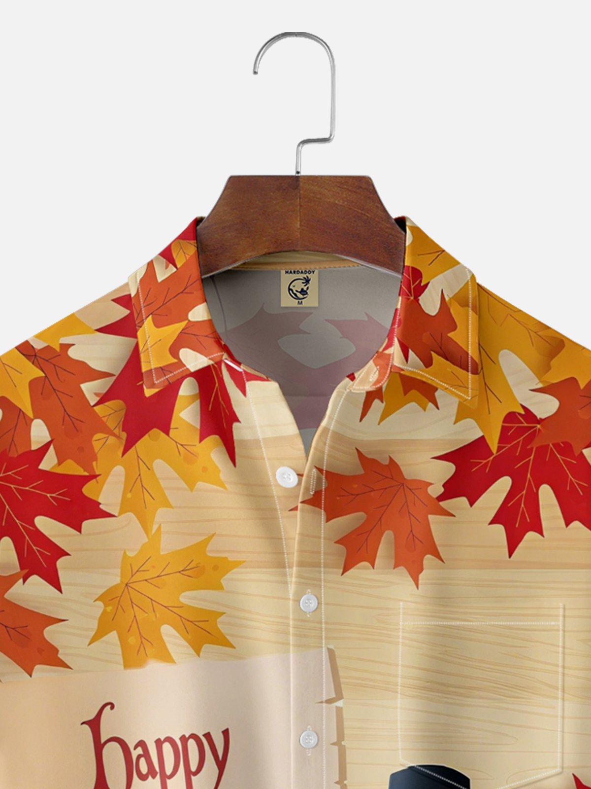Moisture-Wicking Thanksgiving Turkey Maple Leaf Chest Pocket Hawaiian Shirt