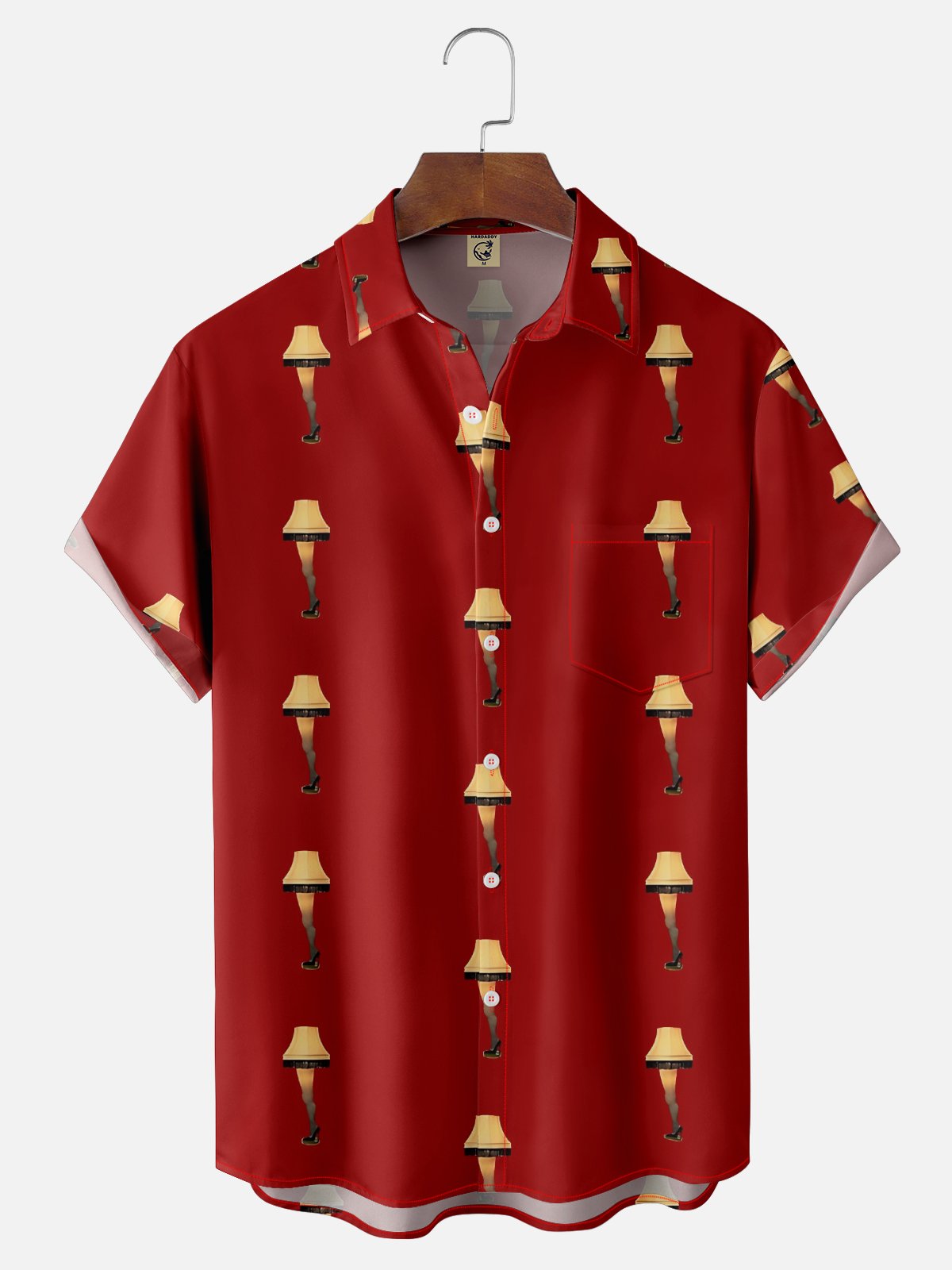 Moisture-Wicking Christmas Holiday Thigh Light Chest Pocket Hawaiian Shirt