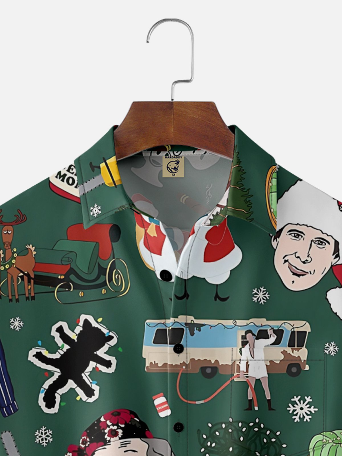 Moisture-Wicking Christmas Holiday Santa Lights Elk Chest Pocket Hawaiian Shirt