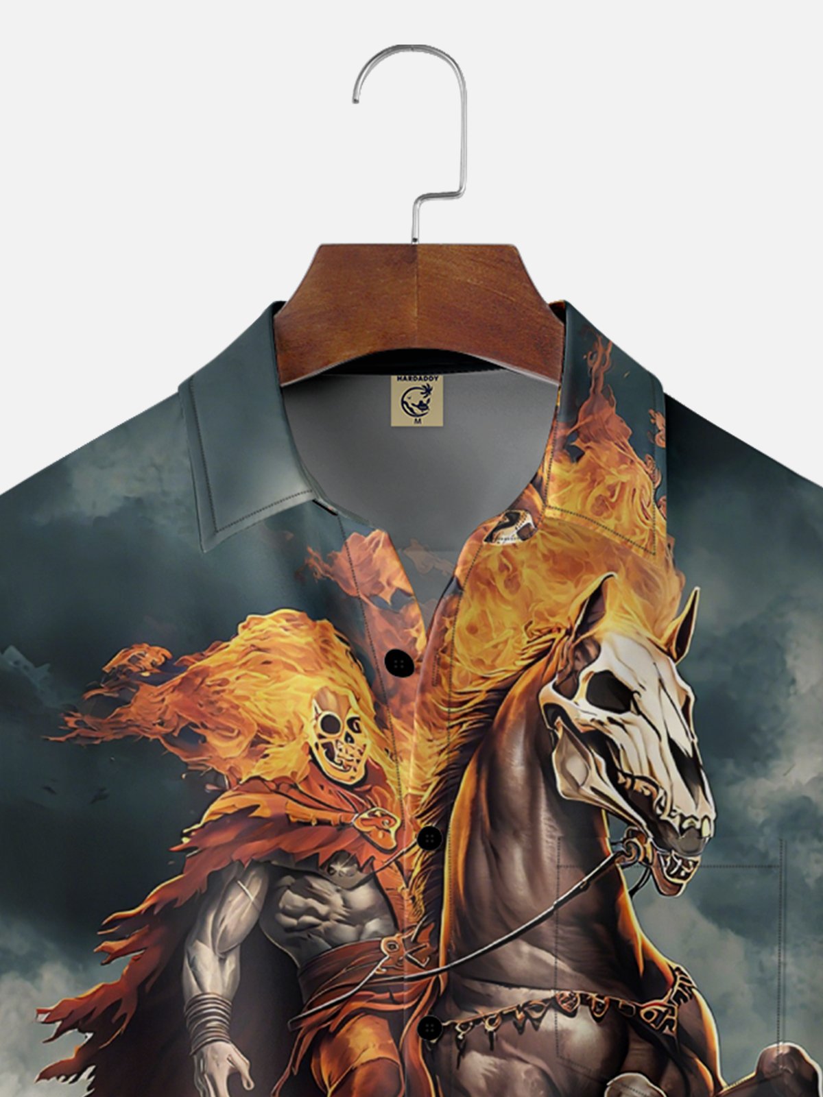 Moisture Wicking Halloween Flame Knight Chest Pocket Hawaiian Shirt