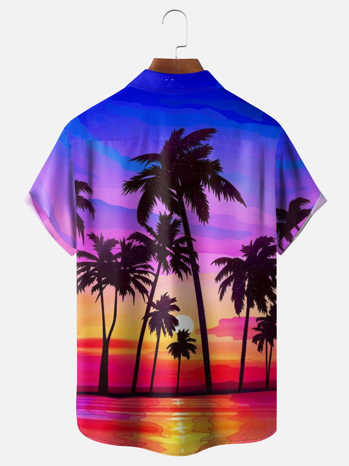 Moisture-wicking Coconut Tree Gradient Color Chest Pocket Hawaiian Shirt