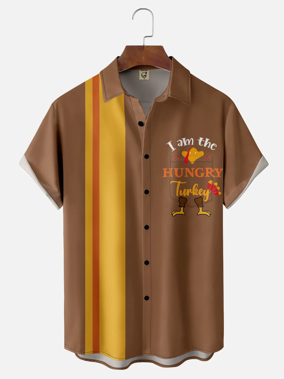 Moisture-wicking Thanksgiving Day I Am The Hungry Turkey Chest Pocket Bowling Shirt