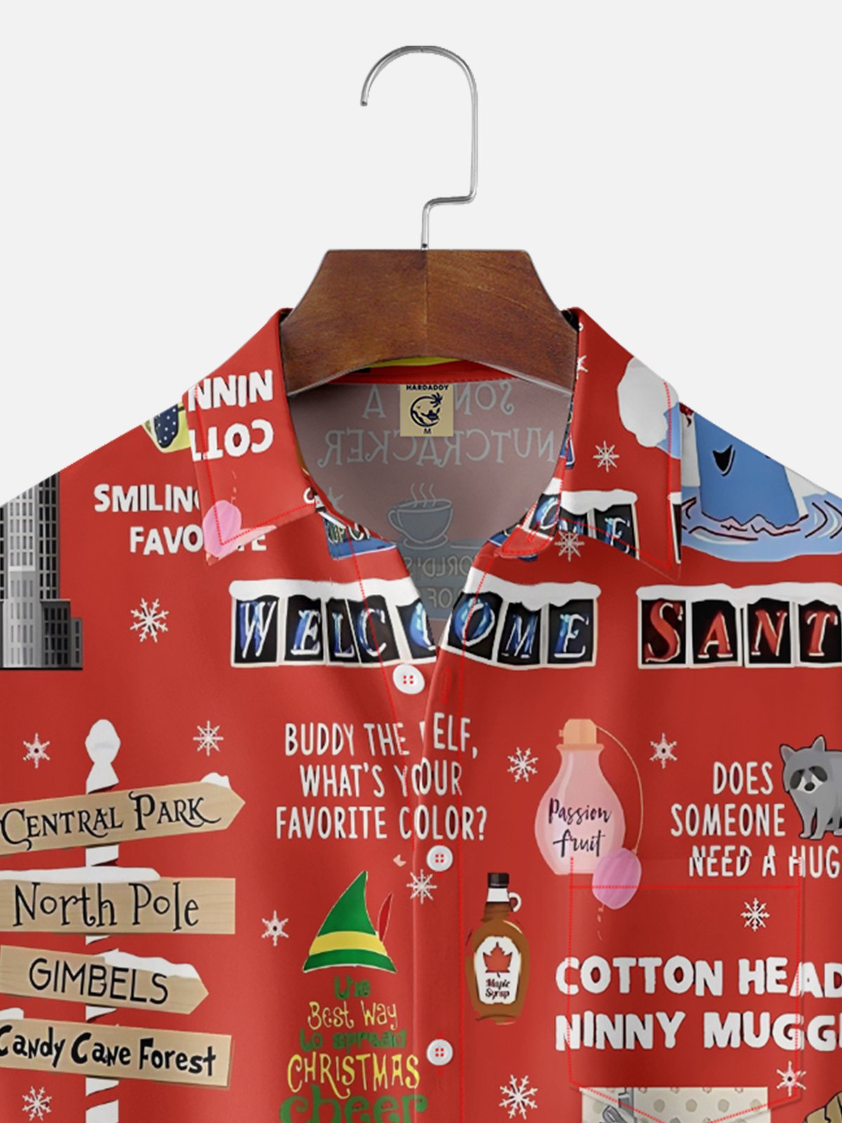 Moisture-Wicking Christmas Holiday Christmas Tree Elf Chest Pocket Hawaiian Shirt