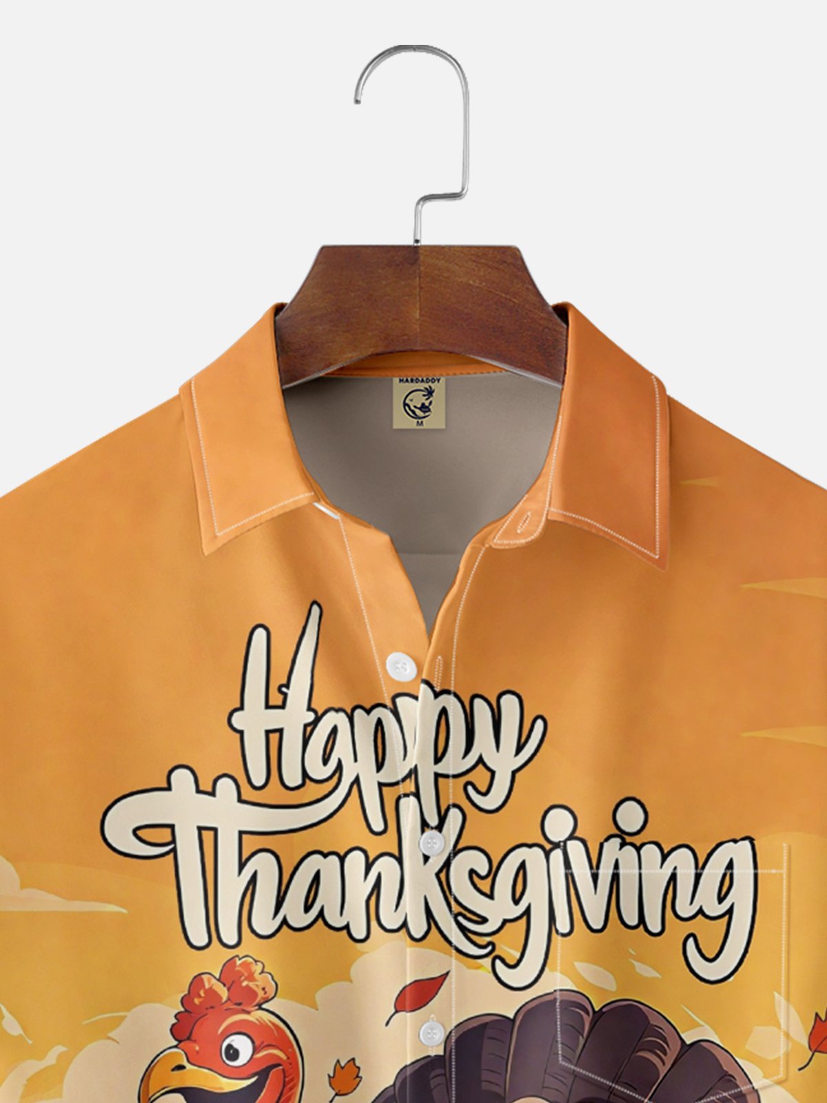 Moisture-Wicking Thanksgiving Gradient Turkey And Pumpkin Chest Pocket Hawaiian Shirt