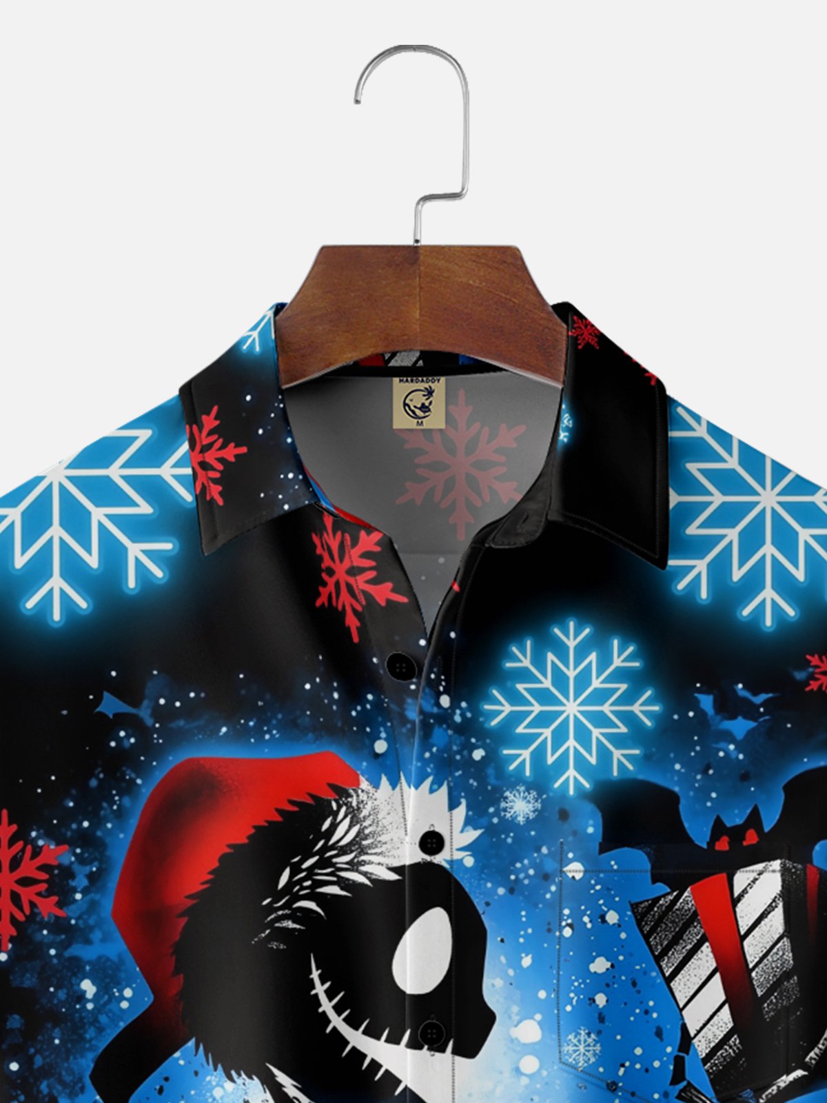 Moisture-wicking Christmas Santa Claus Bat Snowflakes Chest Pocket Casual Shirt