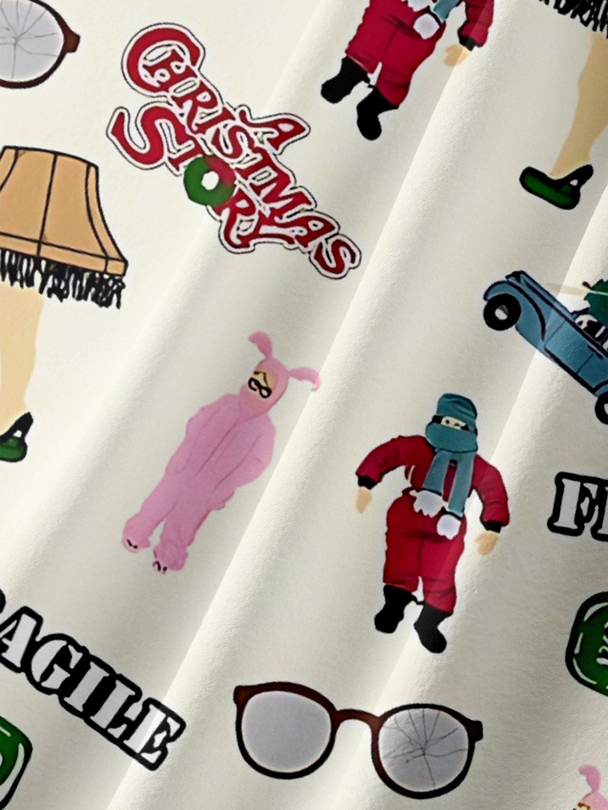 Moisture-Wicking Christmas Holiday Thigh Light Lettering Chest Pocket Hawaiian Shirt
