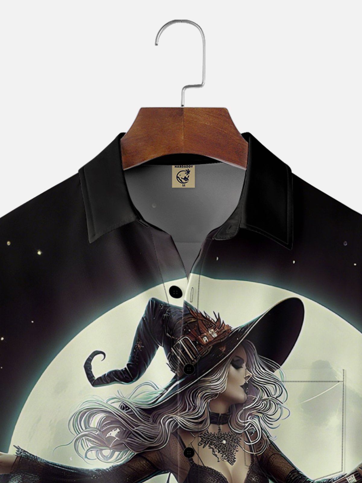 Moisture-Wicking Gradient Halloween Witch Guitar Chest Pocket Hawaiian Shirt