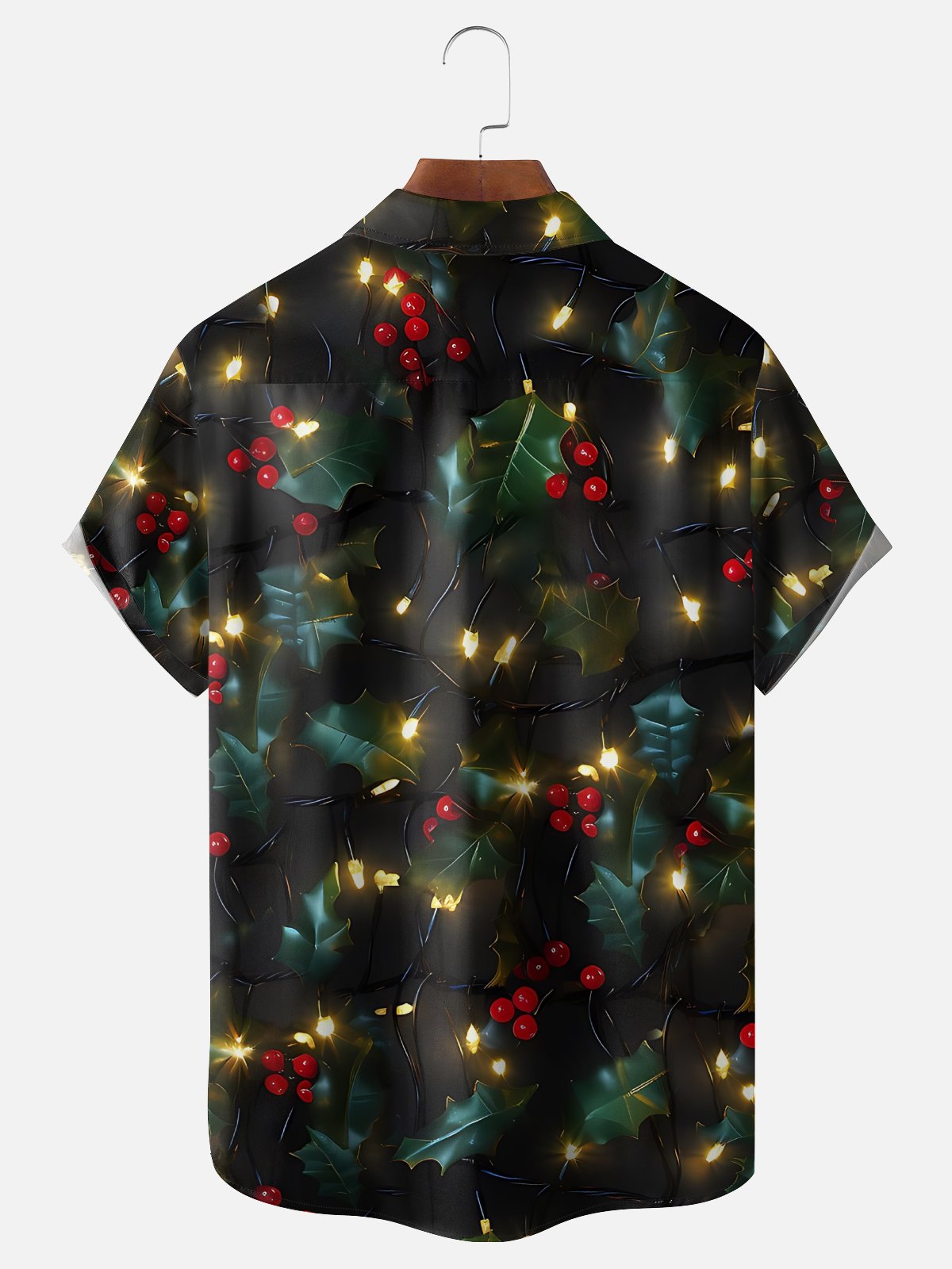 Moisture-Wicking Ombre Christmas Lights Chest Pocket Hawaiian Shirt