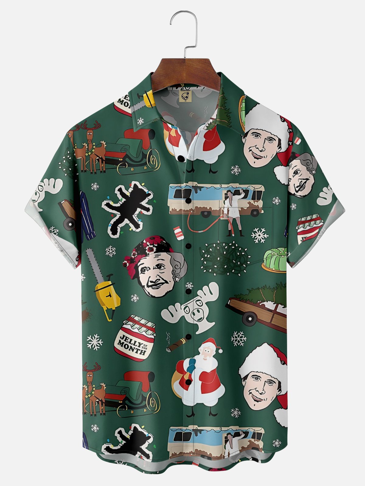 Moisture-Wicking Christmas Holiday Santa Lights Elk Chest Pocket Hawaiian Shirt