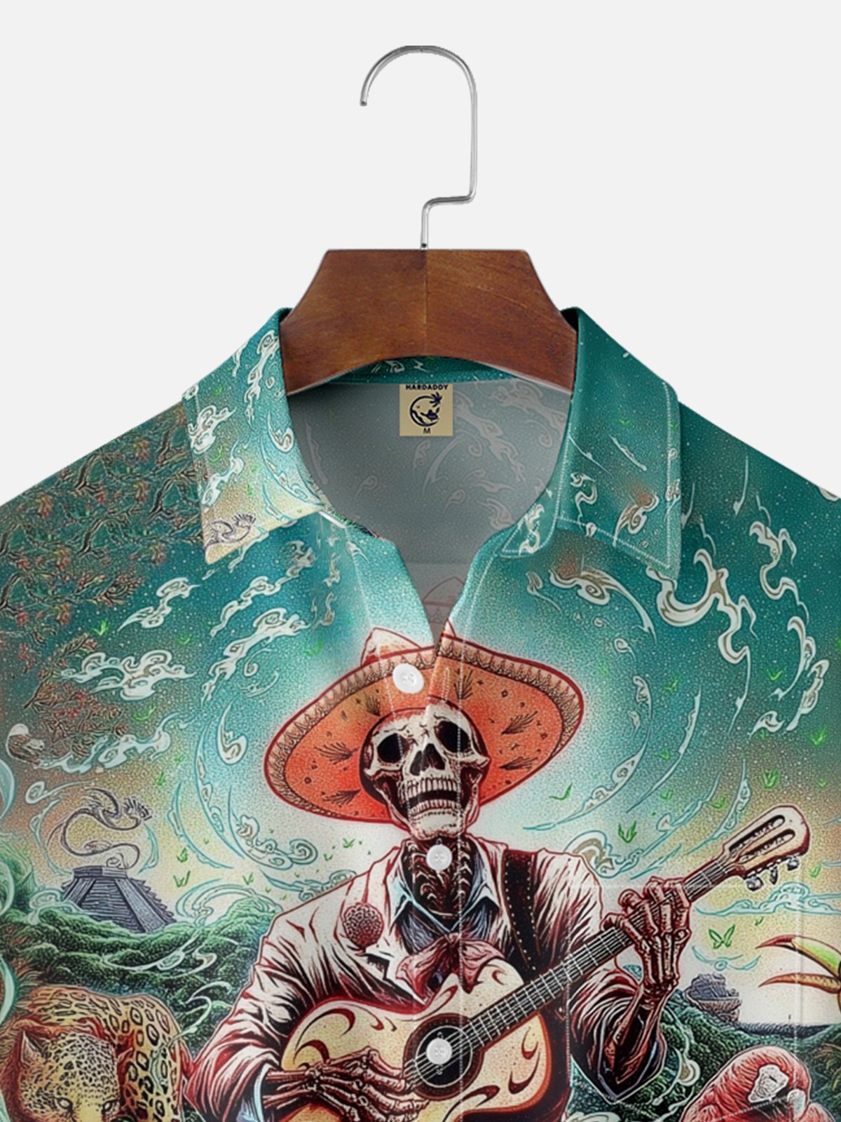 Moisture-wicking Day Of The Dead Skeleton Guitar Music Chest Pocket Casual Shirt