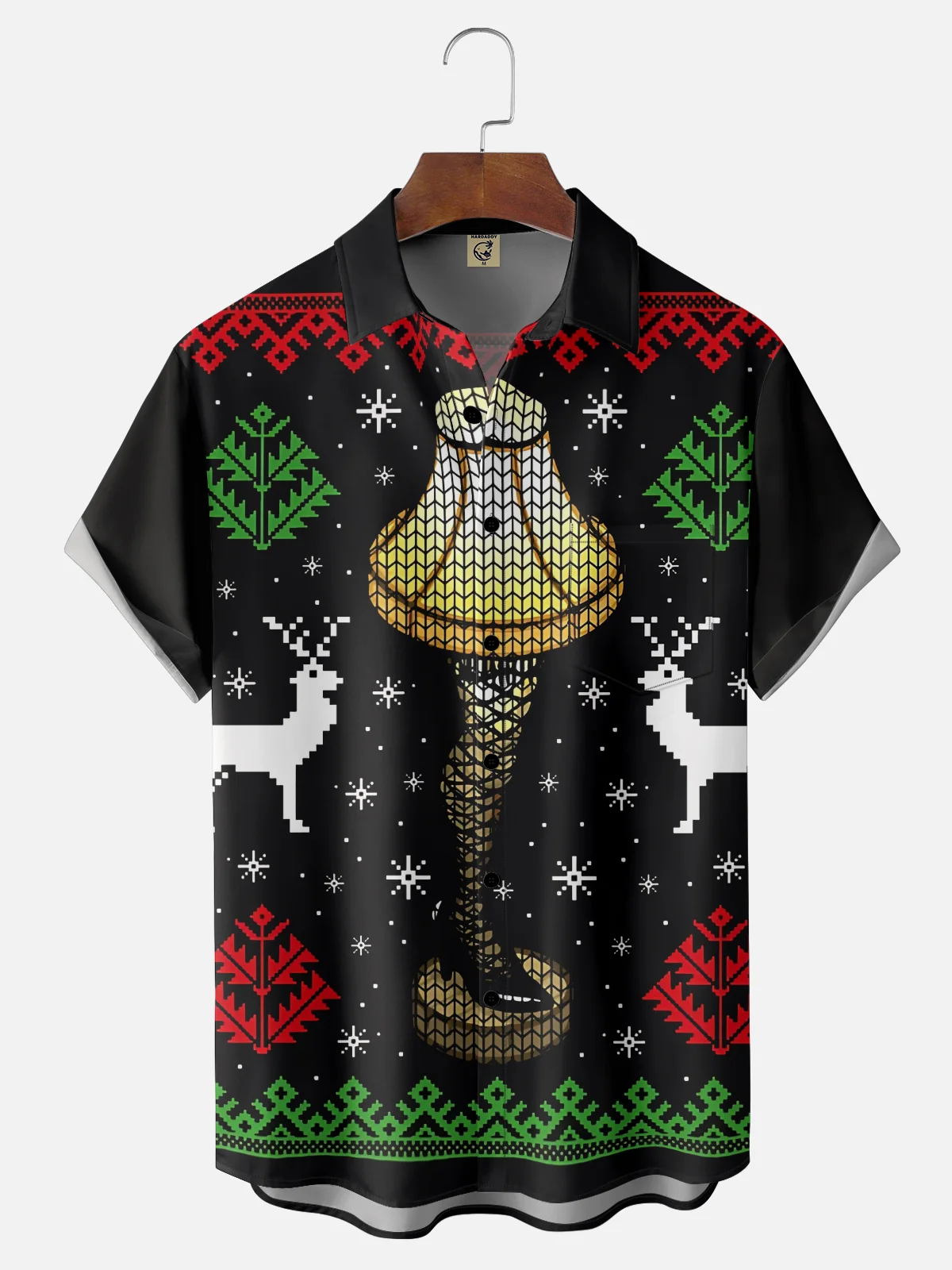 Moisture-Wicking Christmas Story Thigh Light Chest Pocket Hawaiian Shirt