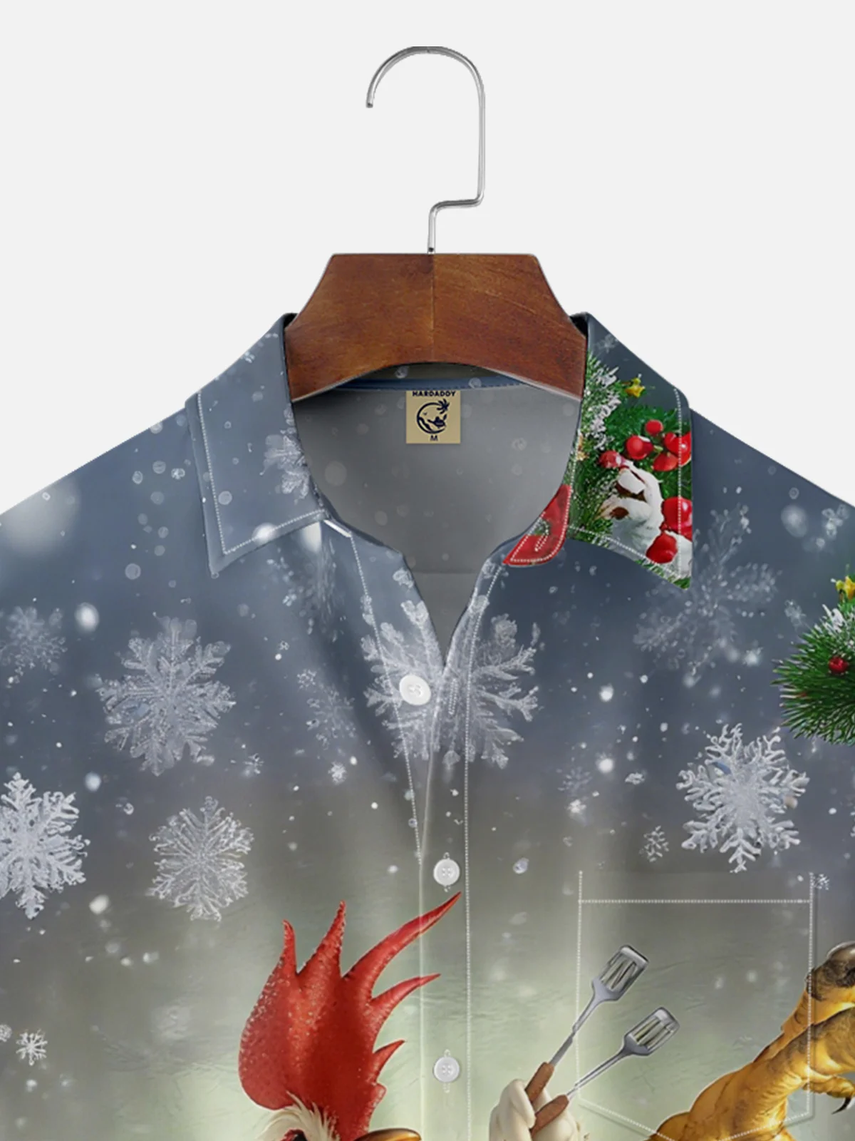 Moisture-Wicking Gradient Christmas Kung Fu chicken Christmas Tree Snowflake Chest Pocket Hawaiian Shirt