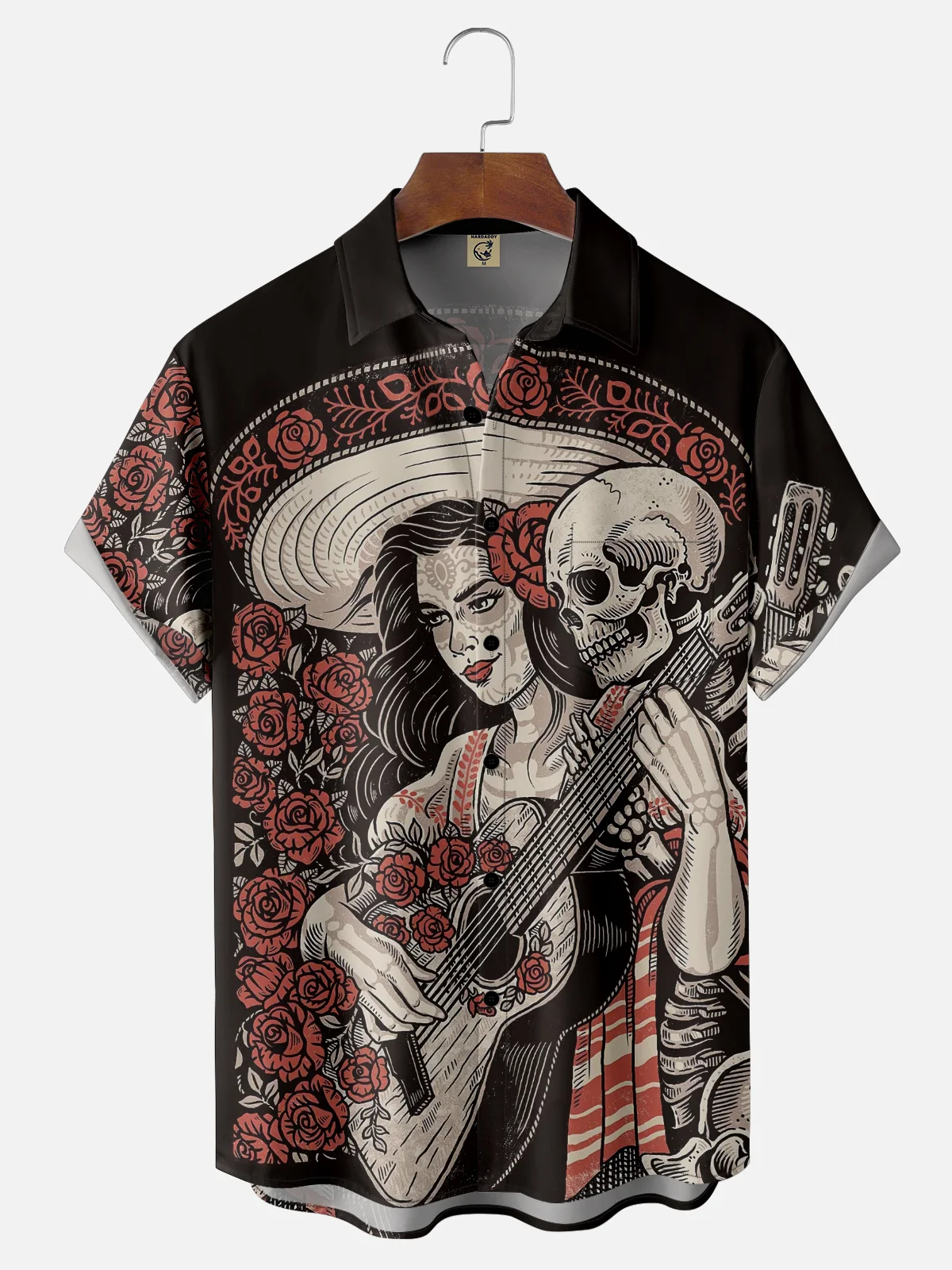 Moisture-wicking Day Of The Dead Skeleton Guitar Music Chest Pocket Casual Shirt